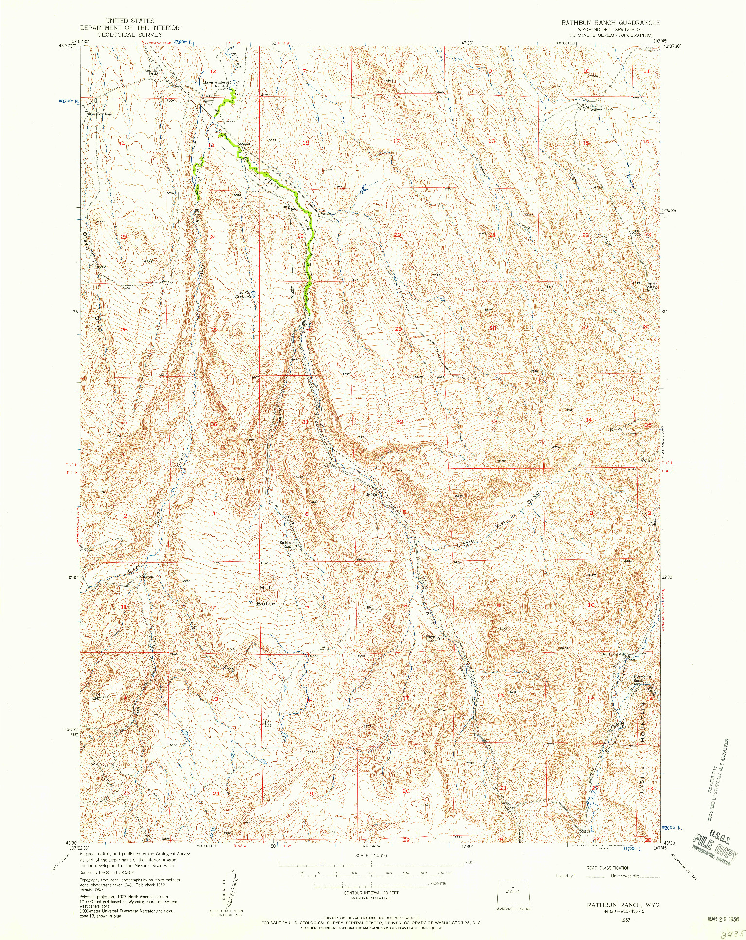 USGS 1:24000-SCALE QUADRANGLE FOR RATHBUN RANCH, WY 1957