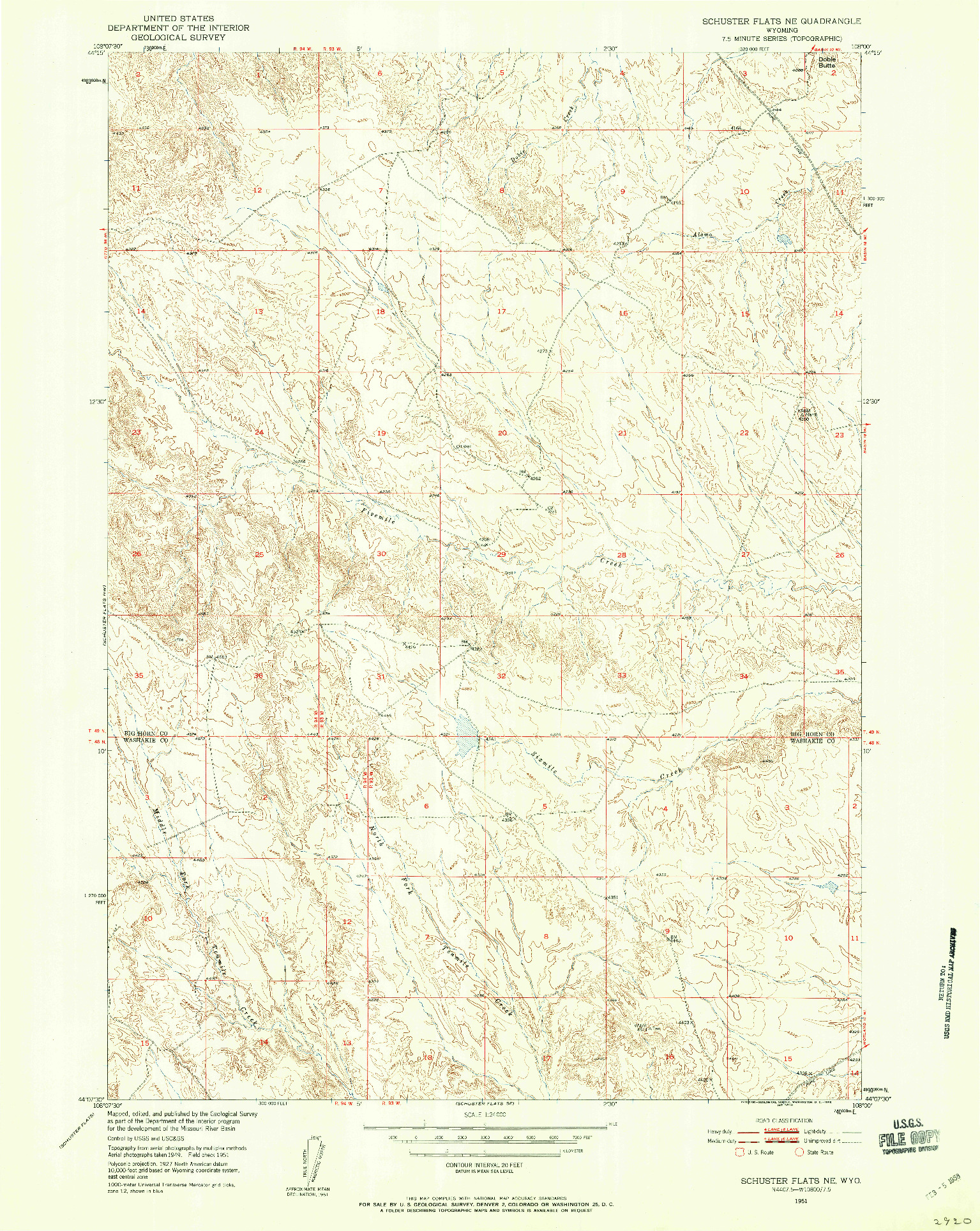 USGS 1:24000-SCALE QUADRANGLE FOR SCHUSTER FLATS NE, WY 1951