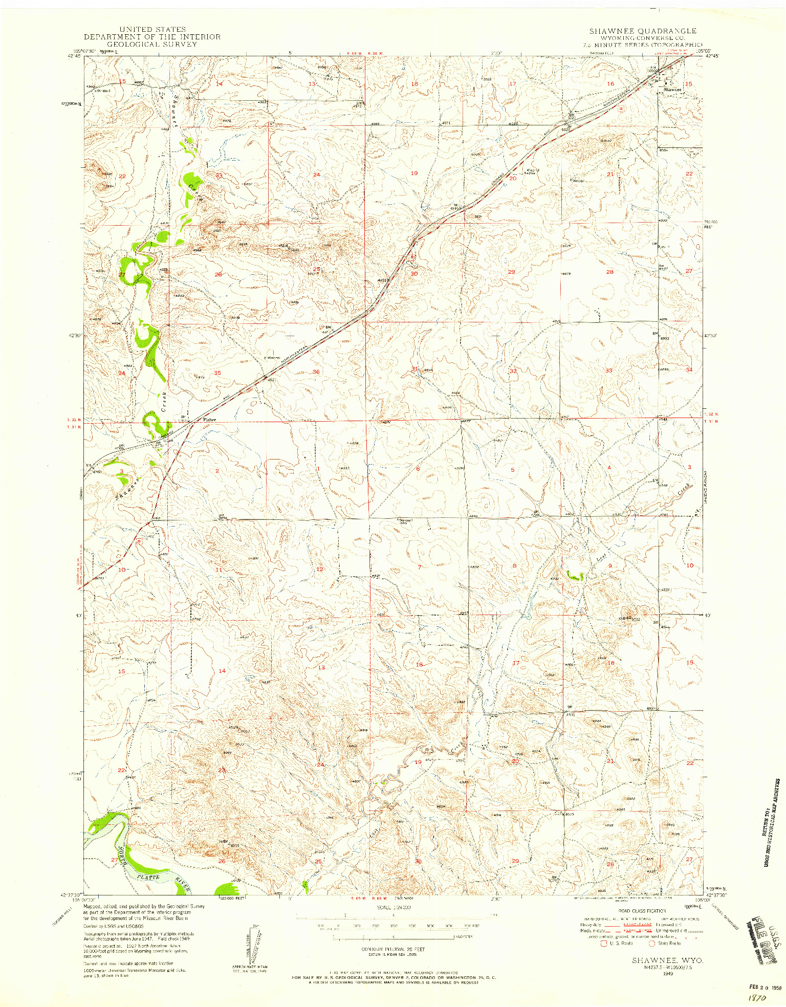 USGS 1:24000-SCALE QUADRANGLE FOR SHAWNEE, WY 1949