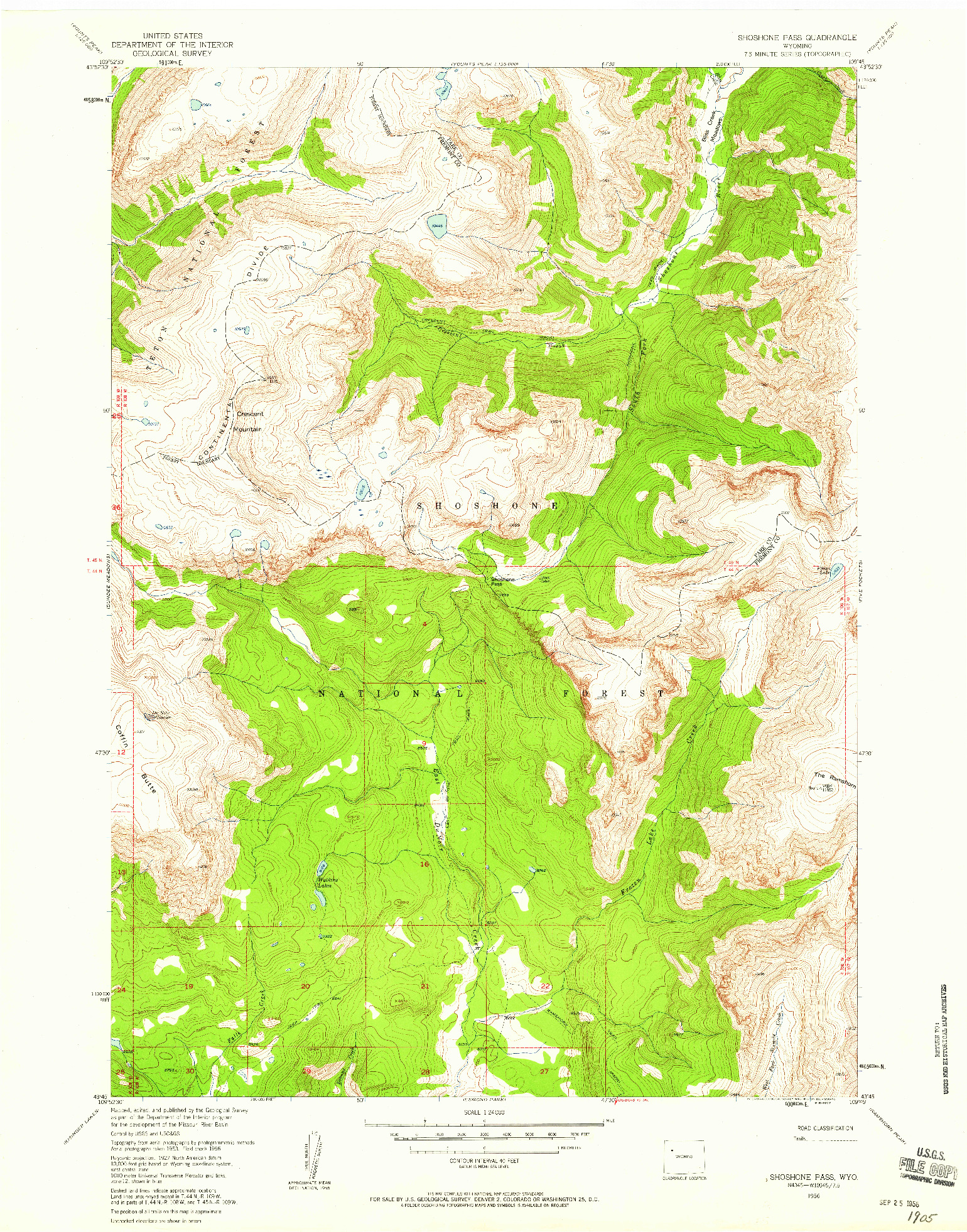 USGS 1:24000-SCALE QUADRANGLE FOR SHOSHONE PASS, WY 1956