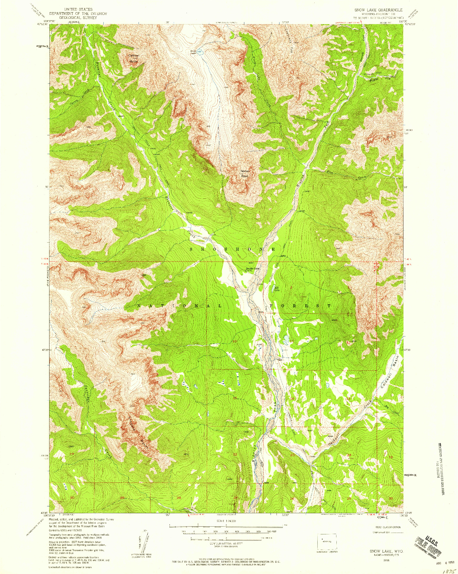 USGS 1:24000-SCALE QUADRANGLE FOR SNOW LAKE, WY 1956