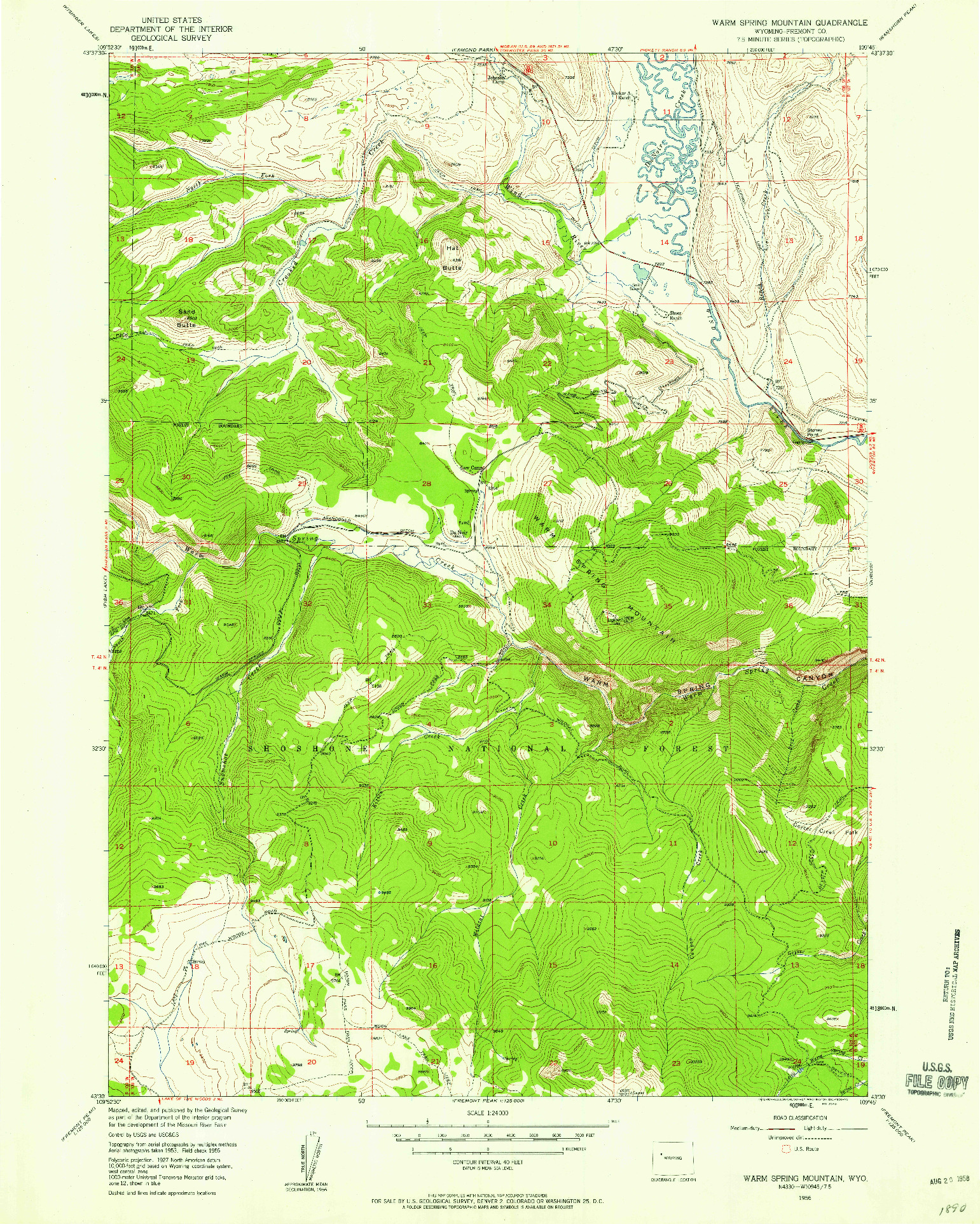 USGS 1:24000-SCALE QUADRANGLE FOR WARM SPRING MOUNTAIN, WY 1956