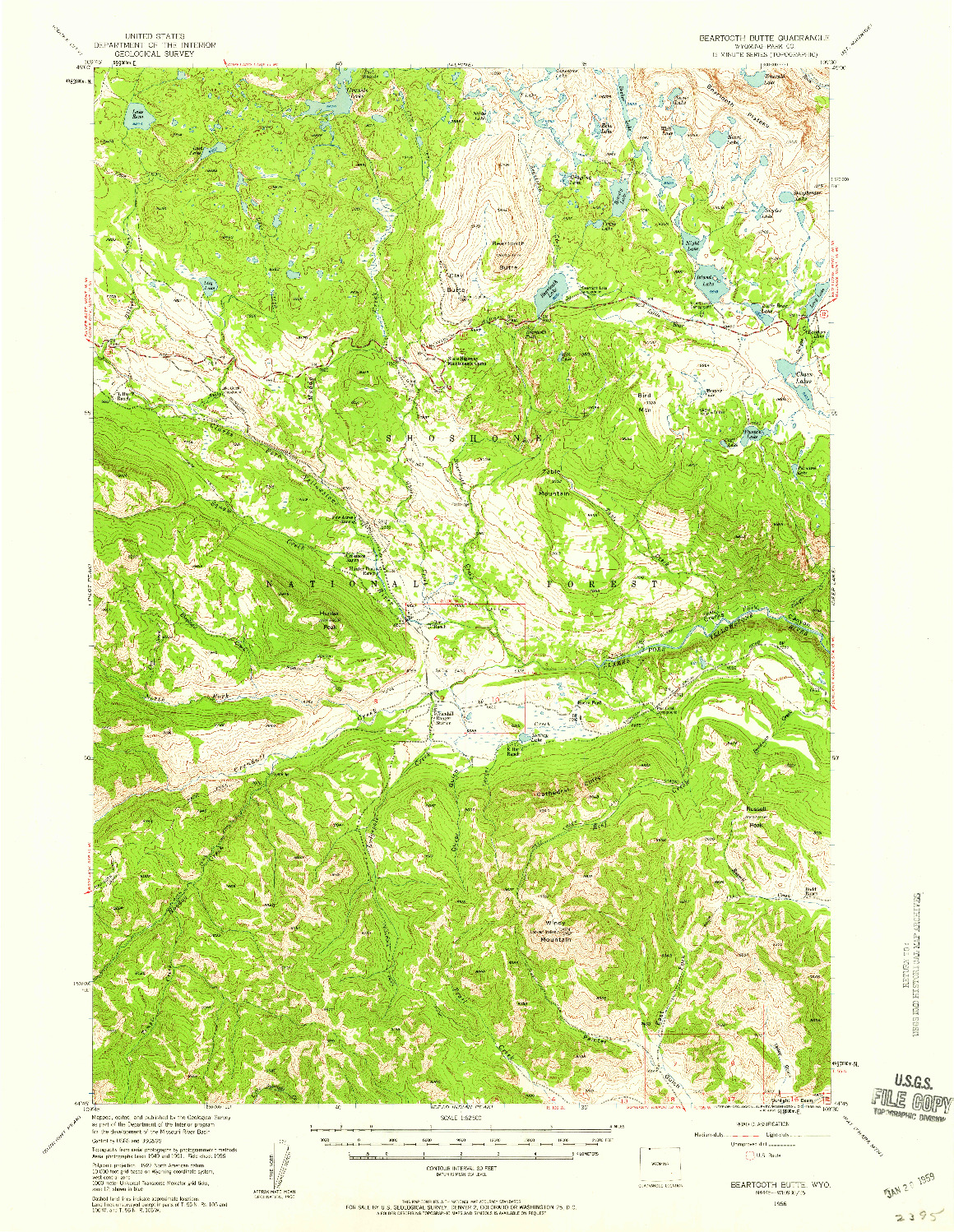 USGS 1:62500-SCALE QUADRANGLE FOR BEARTOOTH BUTTE, WY 1956