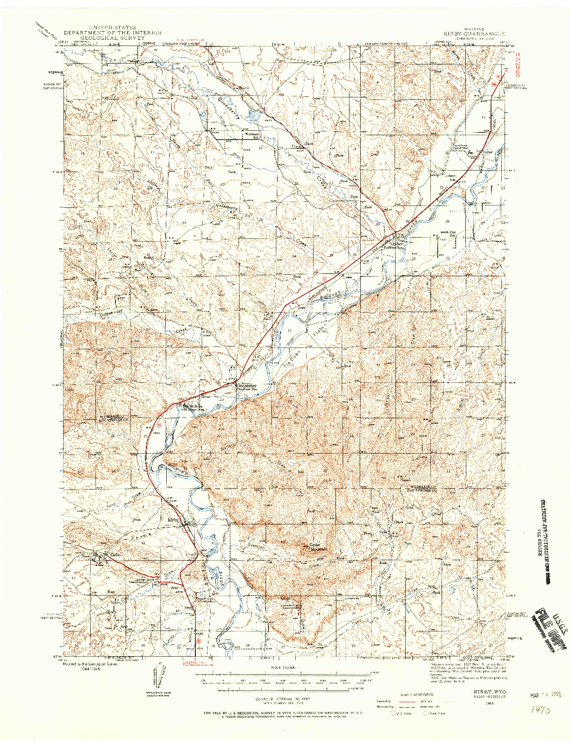 USGS 1:62500-SCALE QUADRANGLE FOR KIRBY, WY 1945