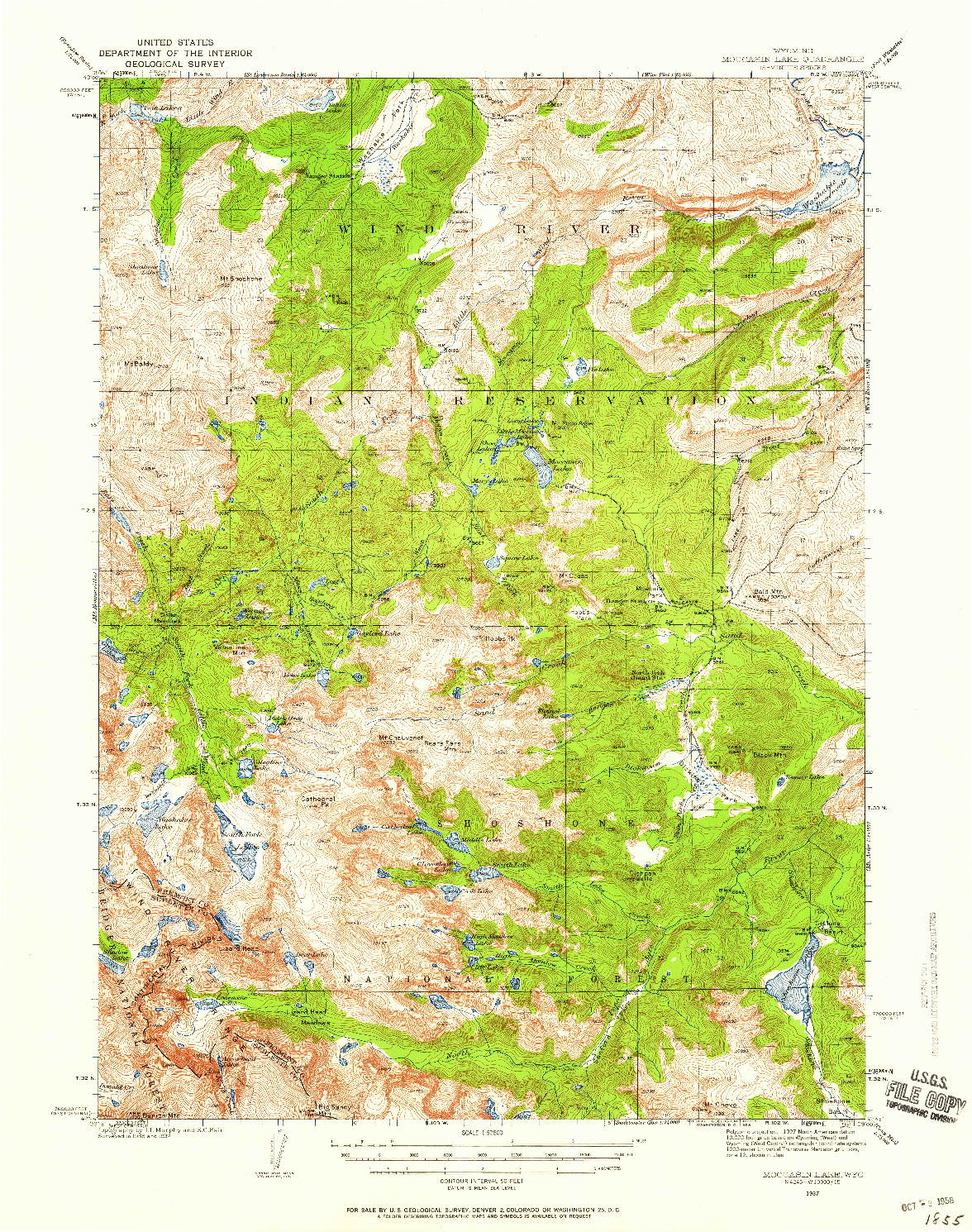 USGS 1:62500-SCALE QUADRANGLE FOR MOCCASIN LAKE, WY 1937