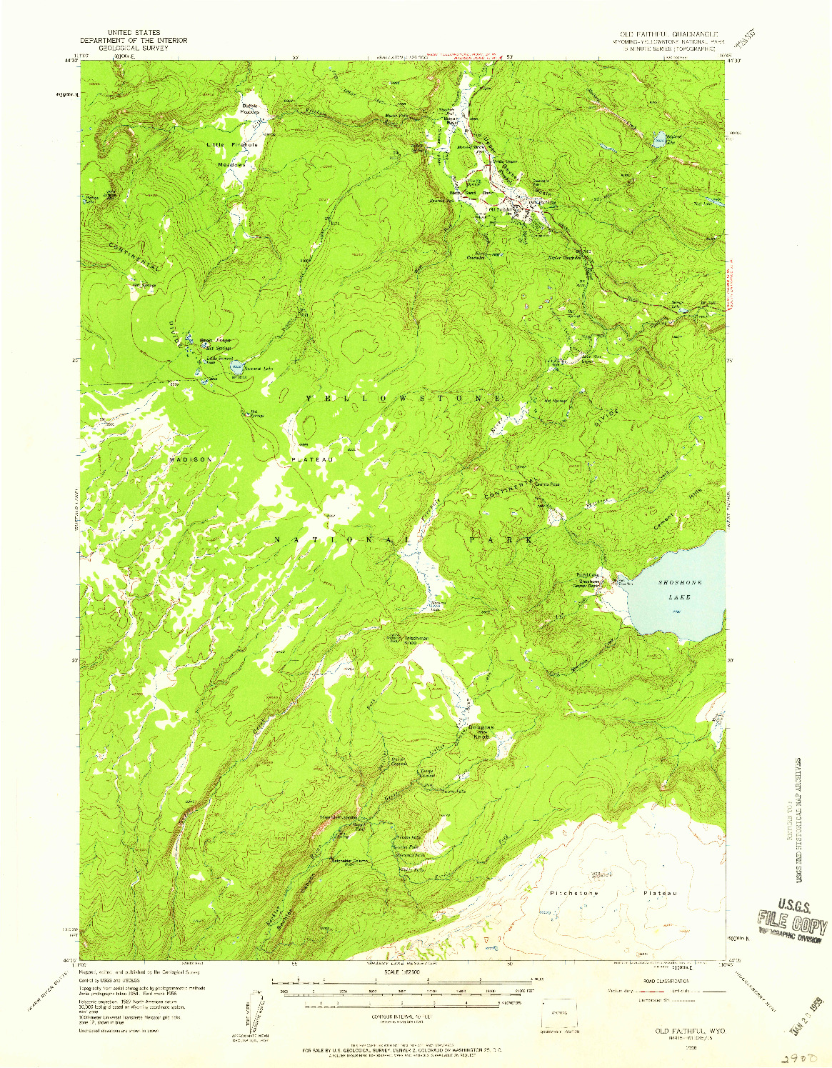 USGS 1:62500-SCALE QUADRANGLE FOR OLD FAITHFUL, WY 1956