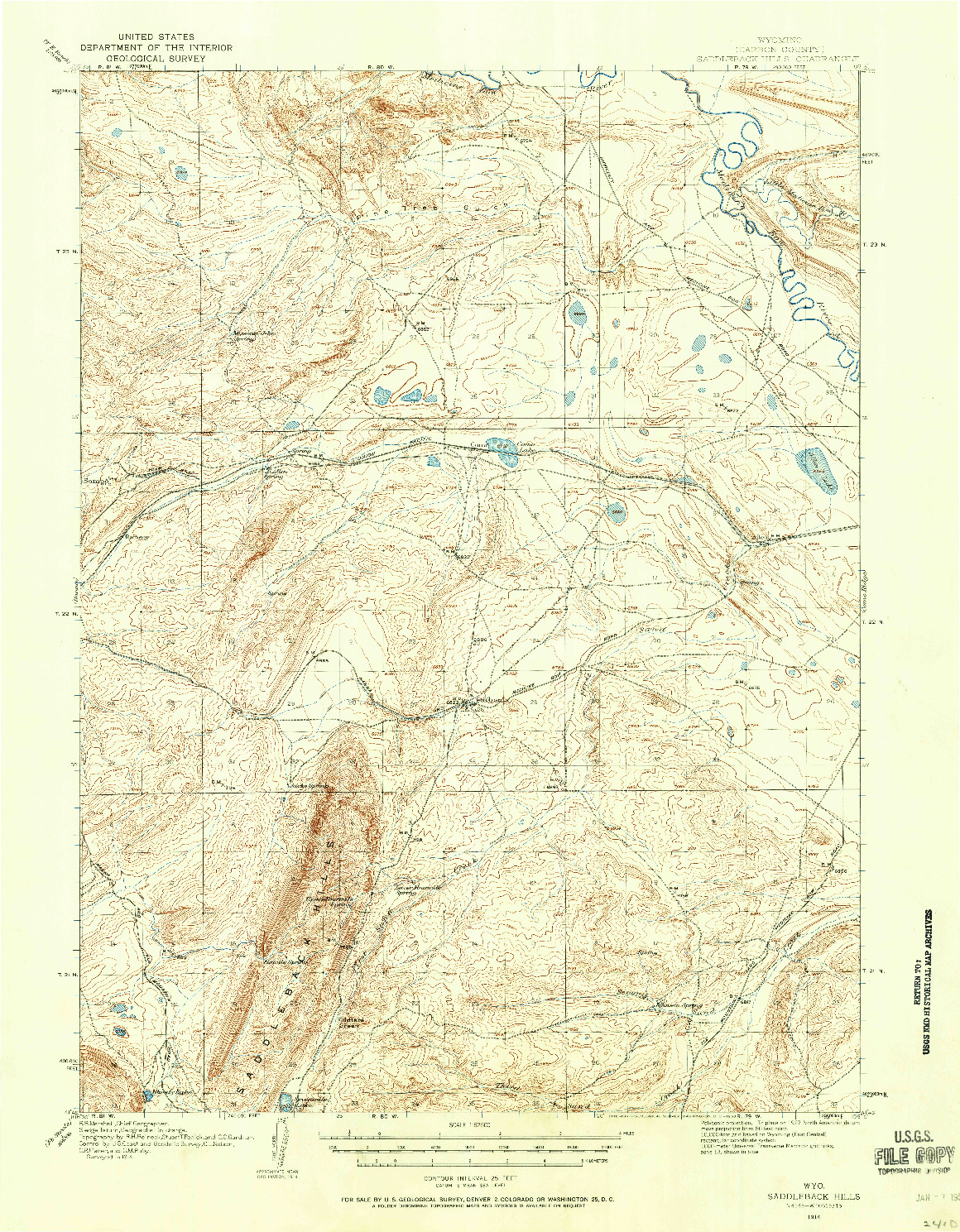 USGS 1:62500-SCALE QUADRANGLE FOR SADDLEBACK HILLS, WY 1914