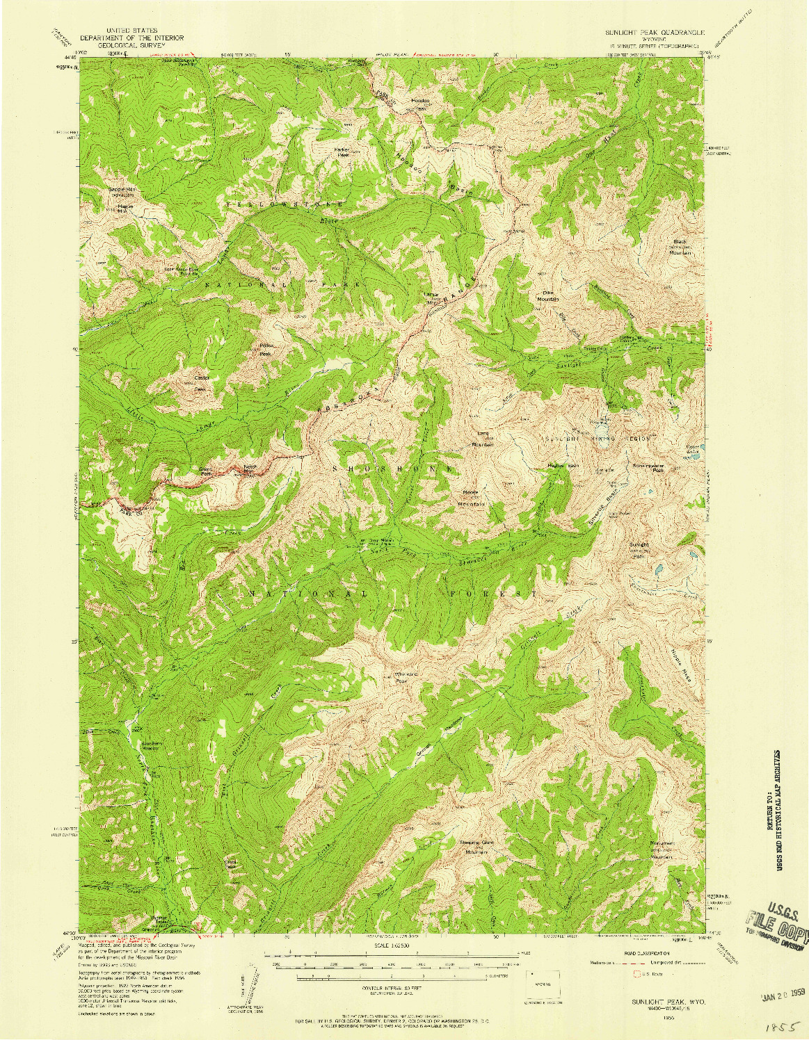 USGS 1:62500-SCALE QUADRANGLE FOR SUNLIGHT PEAK, WY 1956