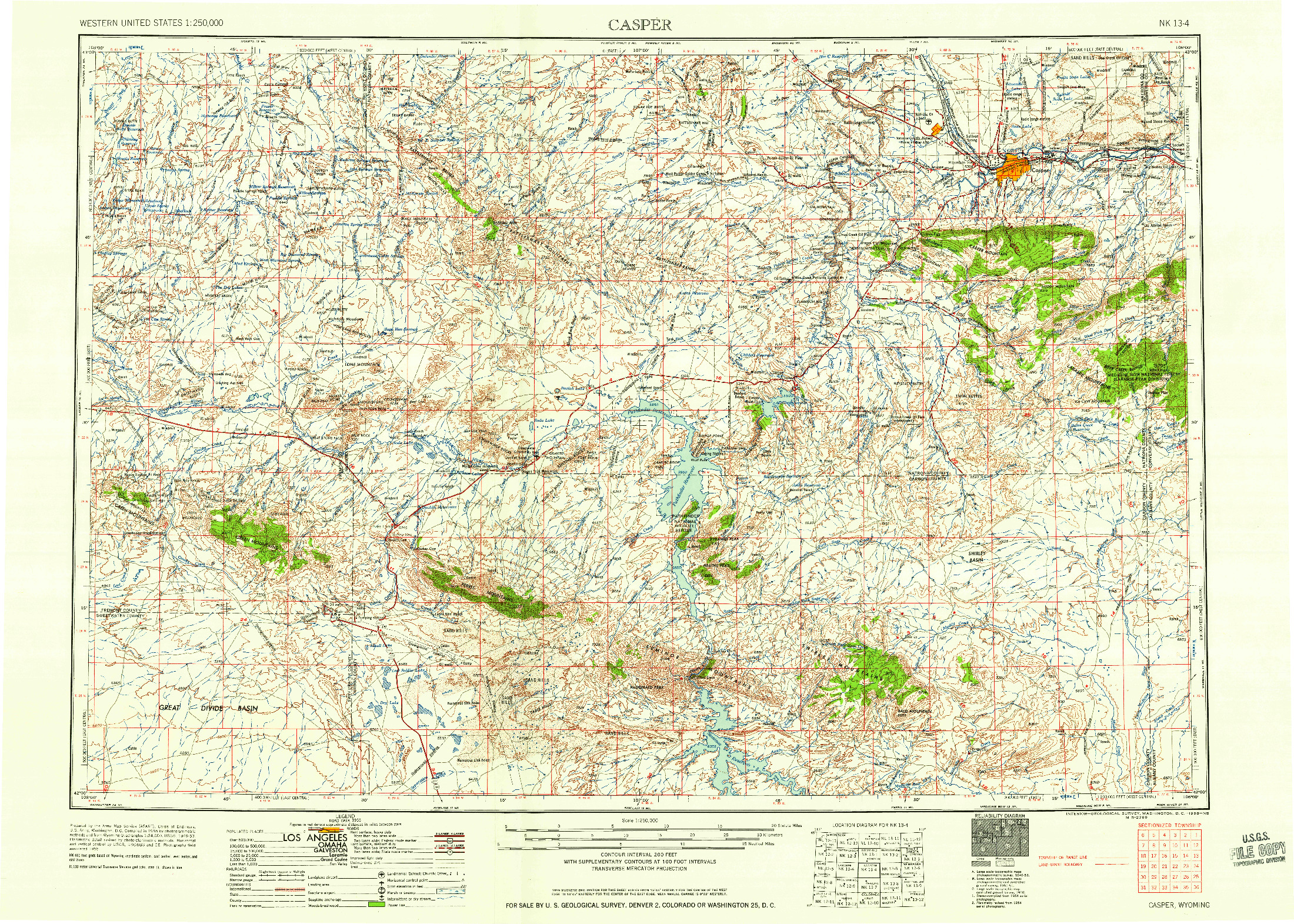 USGS 1:250000-SCALE QUADRANGLE FOR CASPER, WY 1958