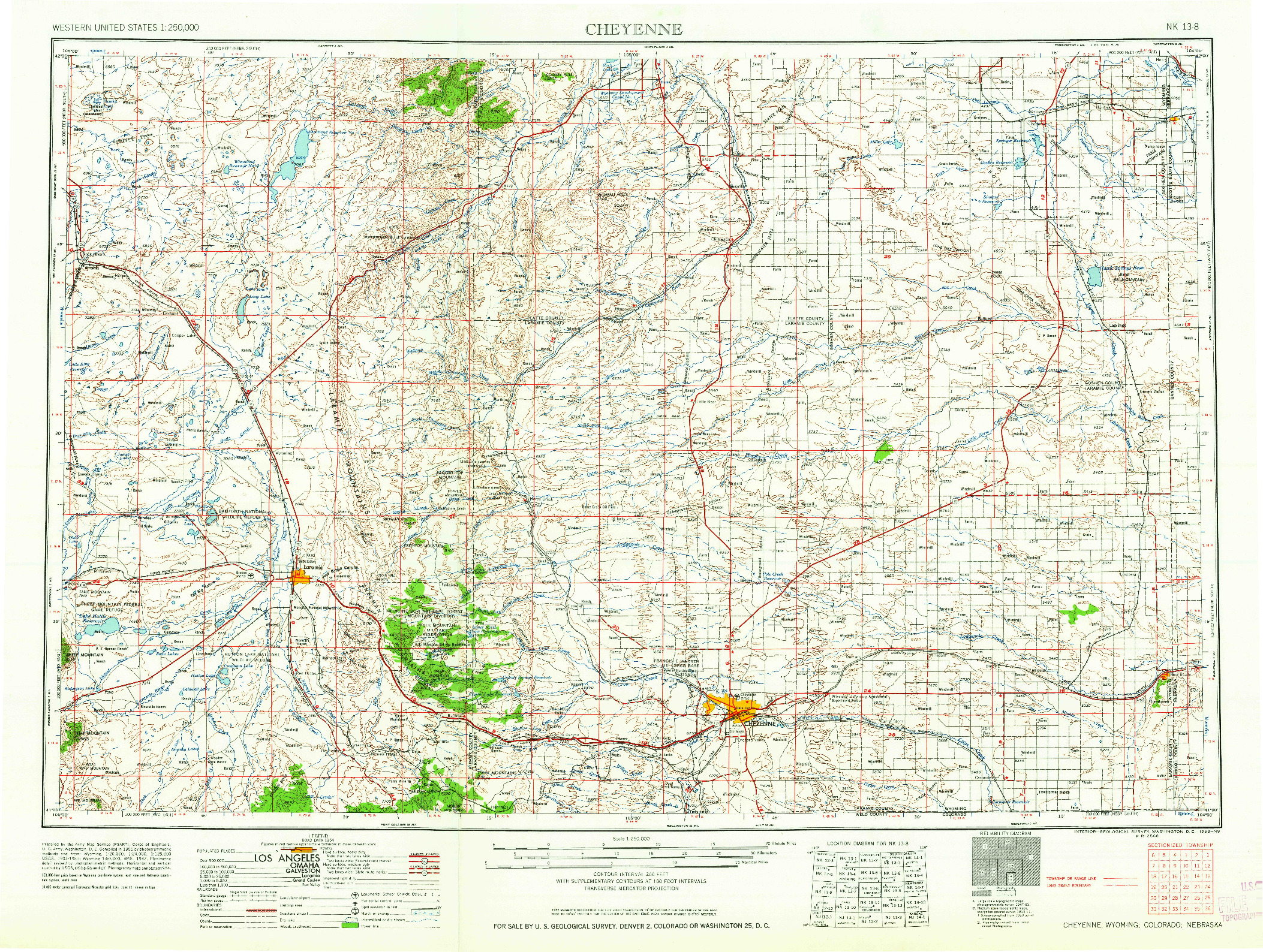 USGS 1:250000-SCALE QUADRANGLE FOR CHEYENNE, WY 1958