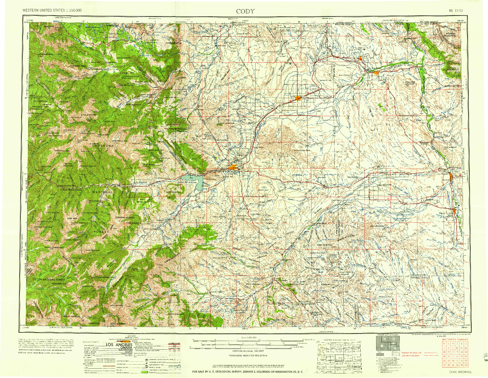 USGS 1:250000-SCALE QUADRANGLE FOR CODY, WY 1958