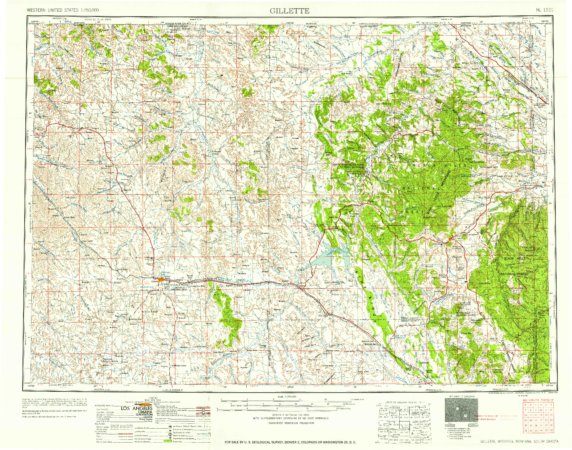 USGS 1:250000-SCALE QUADRANGLE FOR GILLETTE, WY 1958