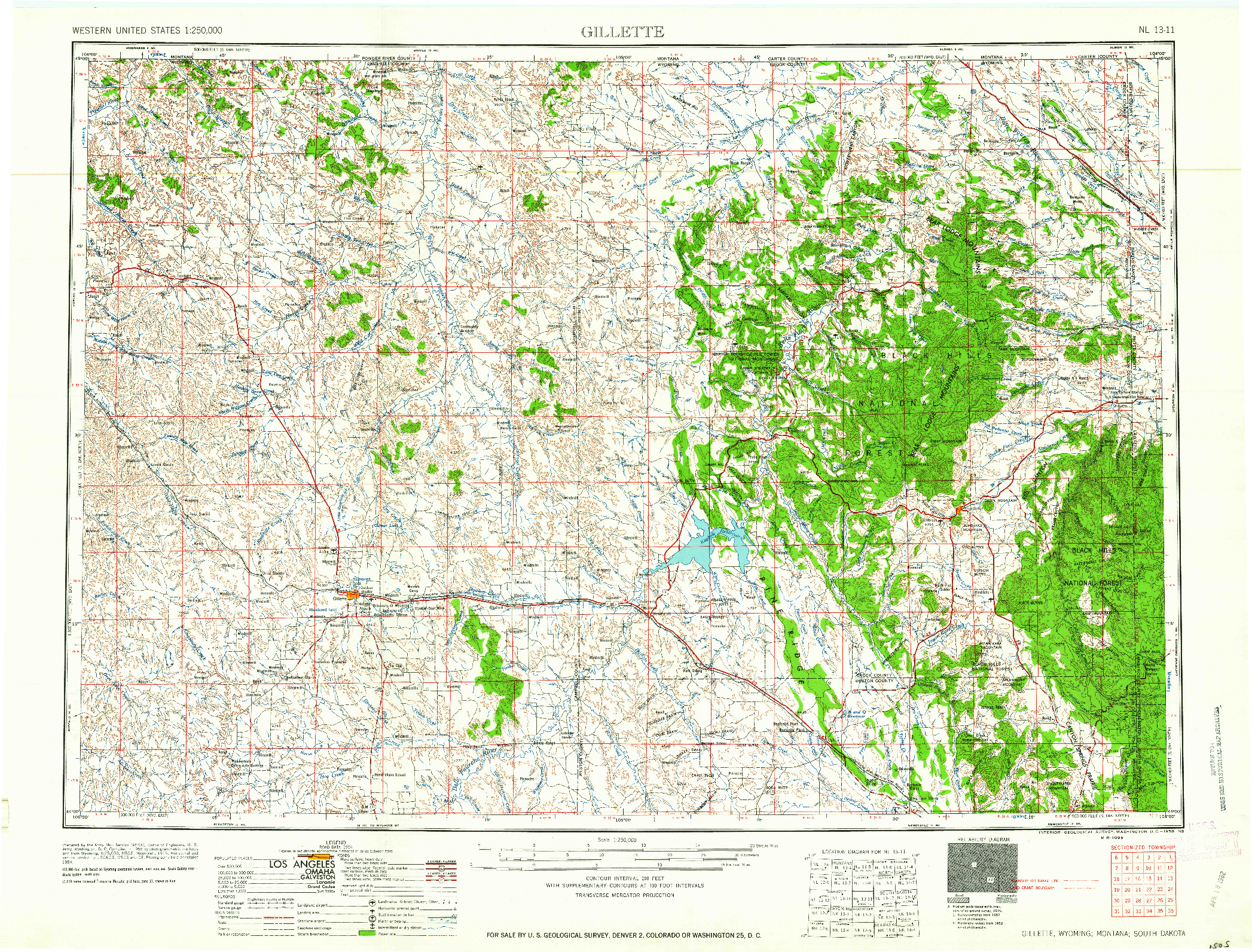 USGS 1:250000-SCALE QUADRANGLE FOR GILLETTE, WY 1958