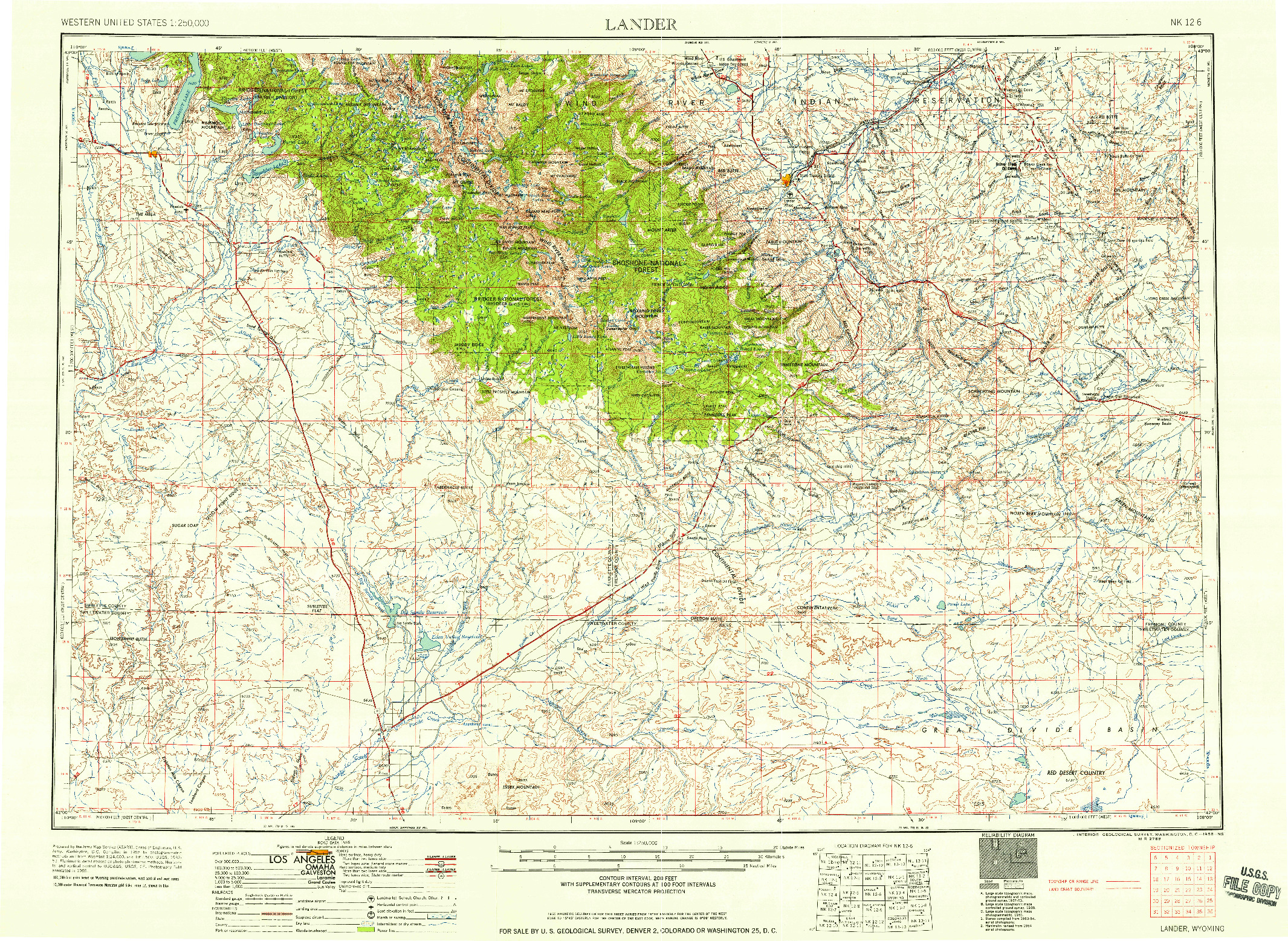 USGS 1:250000-SCALE QUADRANGLE FOR LANDER, WY 1958