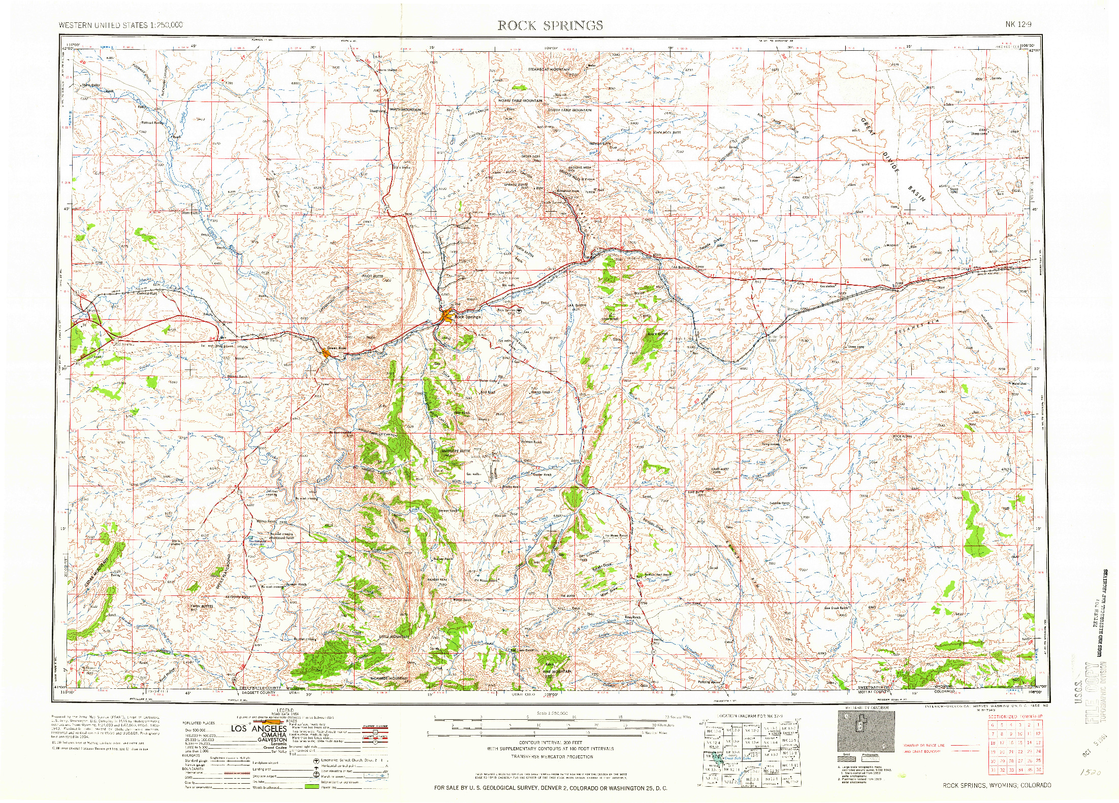 USGS 1:250000-SCALE QUADRANGLE FOR ROCK SPRINGS, WY 1958