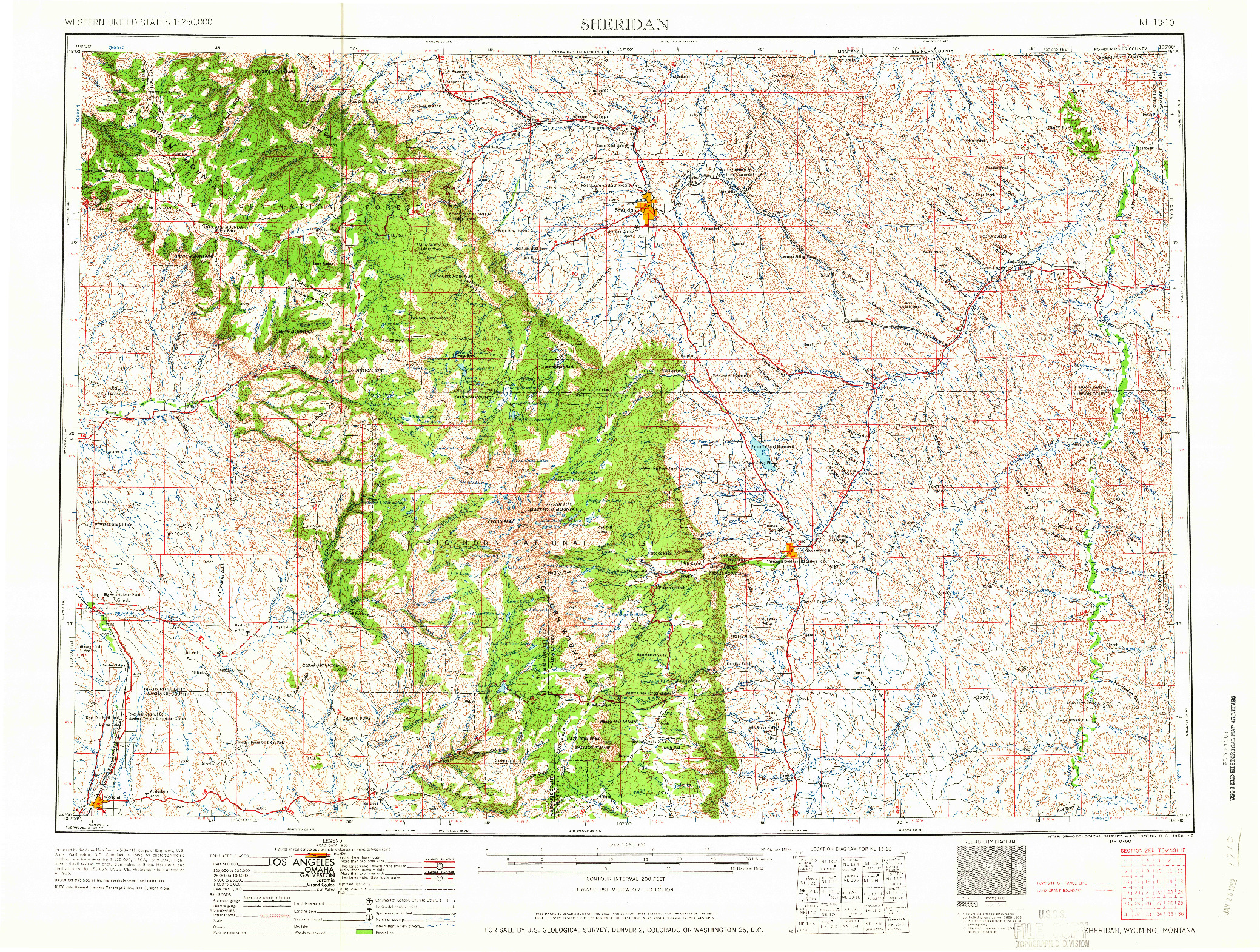 USGS 1:250000-SCALE QUADRANGLE FOR SHERIDAN, WY 1958