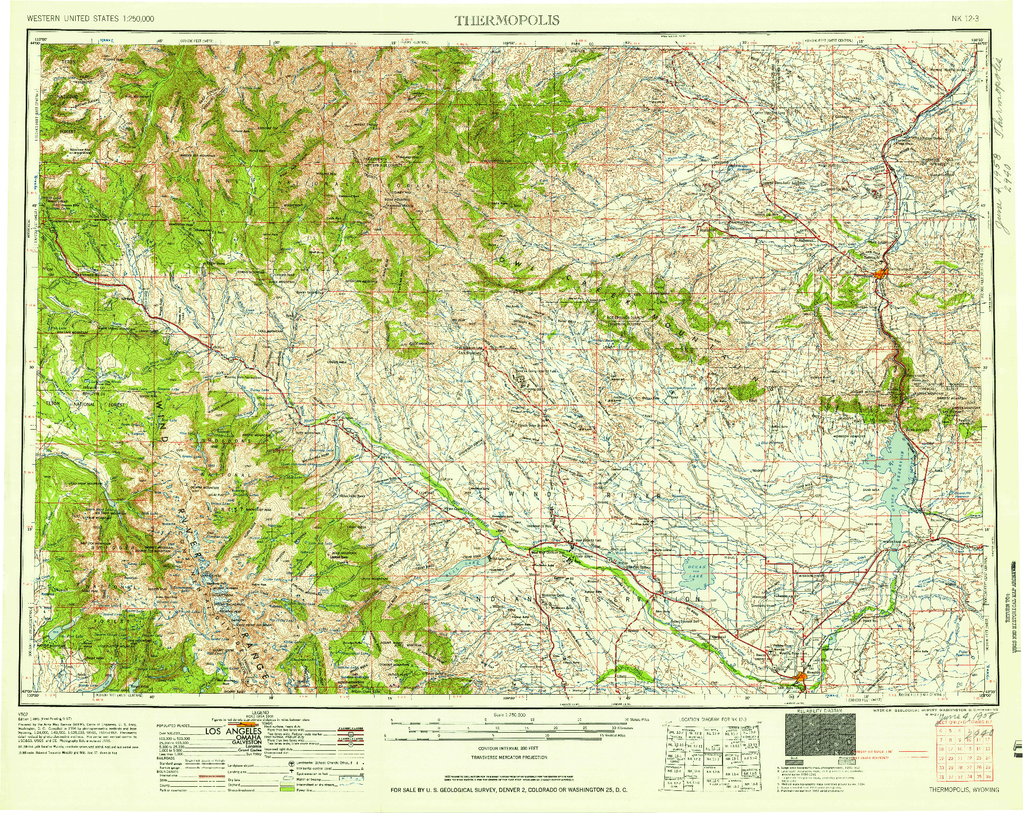USGS 1:250000-SCALE QUADRANGLE FOR THERMOPOLIS, WY 1958