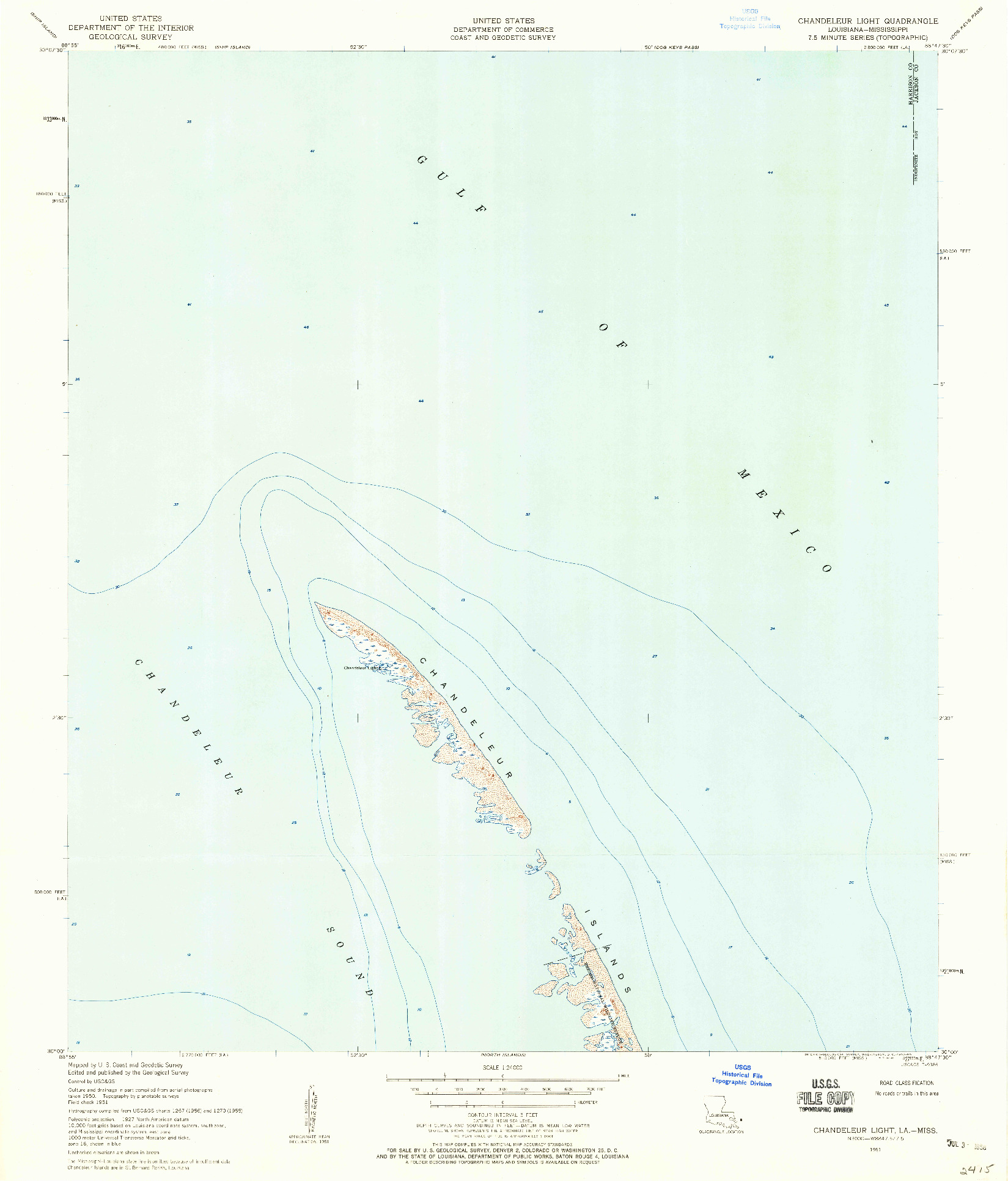 USGS 1:24000-SCALE QUADRANGLE FOR CHANDELEUR LIGHT, LA 1951