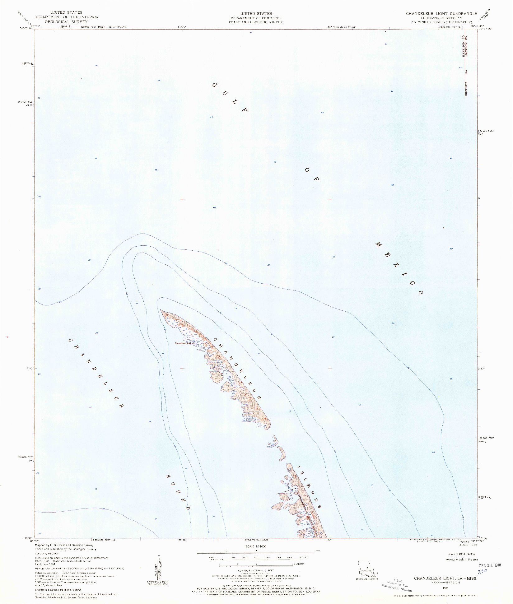 USGS 1:24000-SCALE QUADRANGLE FOR CHANDELEUR LIGHT, LA 1951