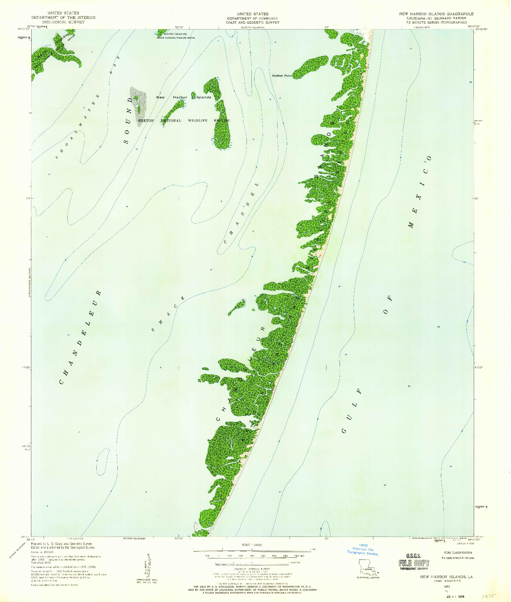 USGS 1:24000-SCALE QUADRANGLE FOR NEW HARBOR ISLANDS, LA 1951