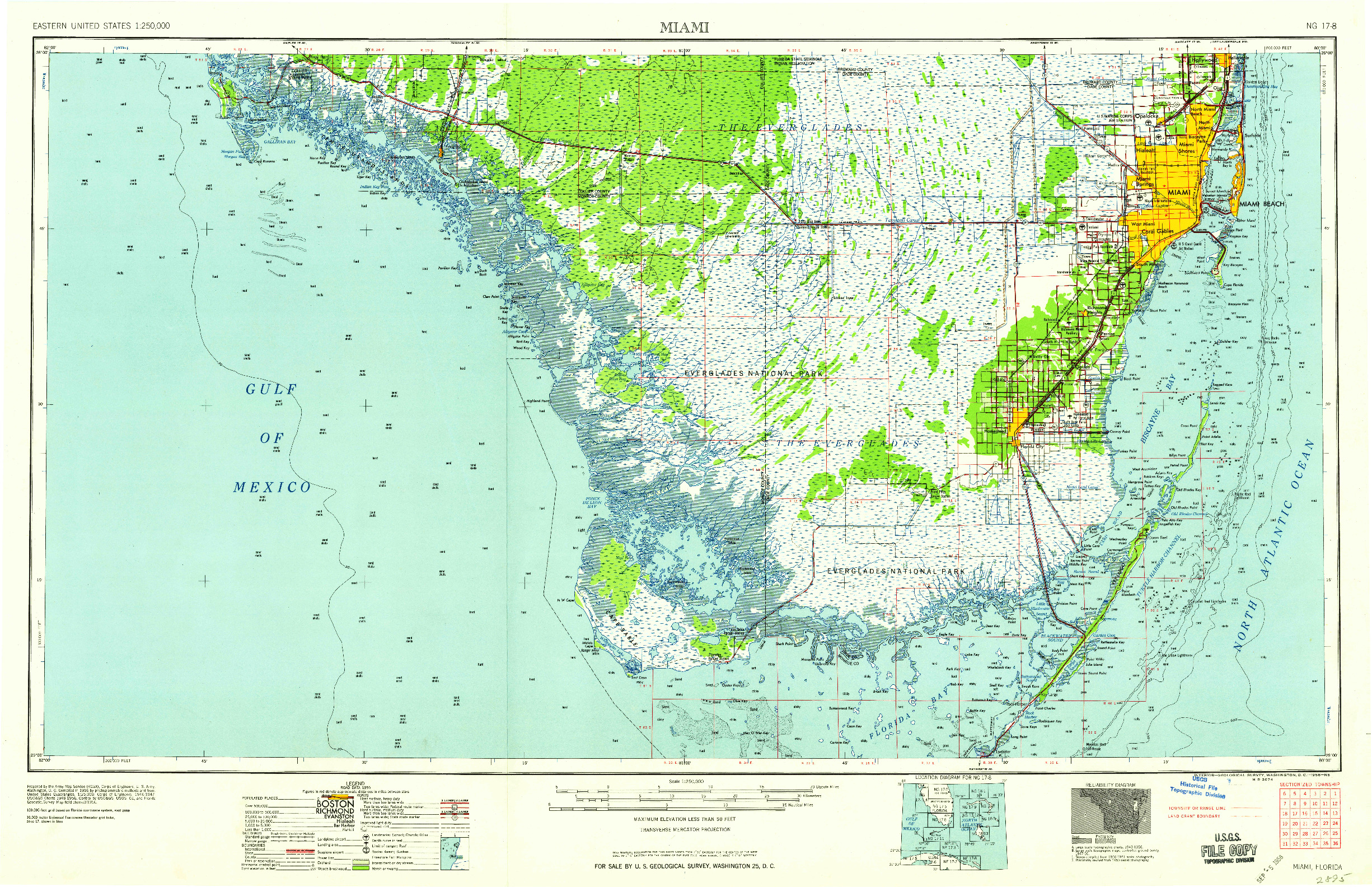 USGS 1:250000-SCALE QUADRANGLE FOR MIAMI, FL 1958