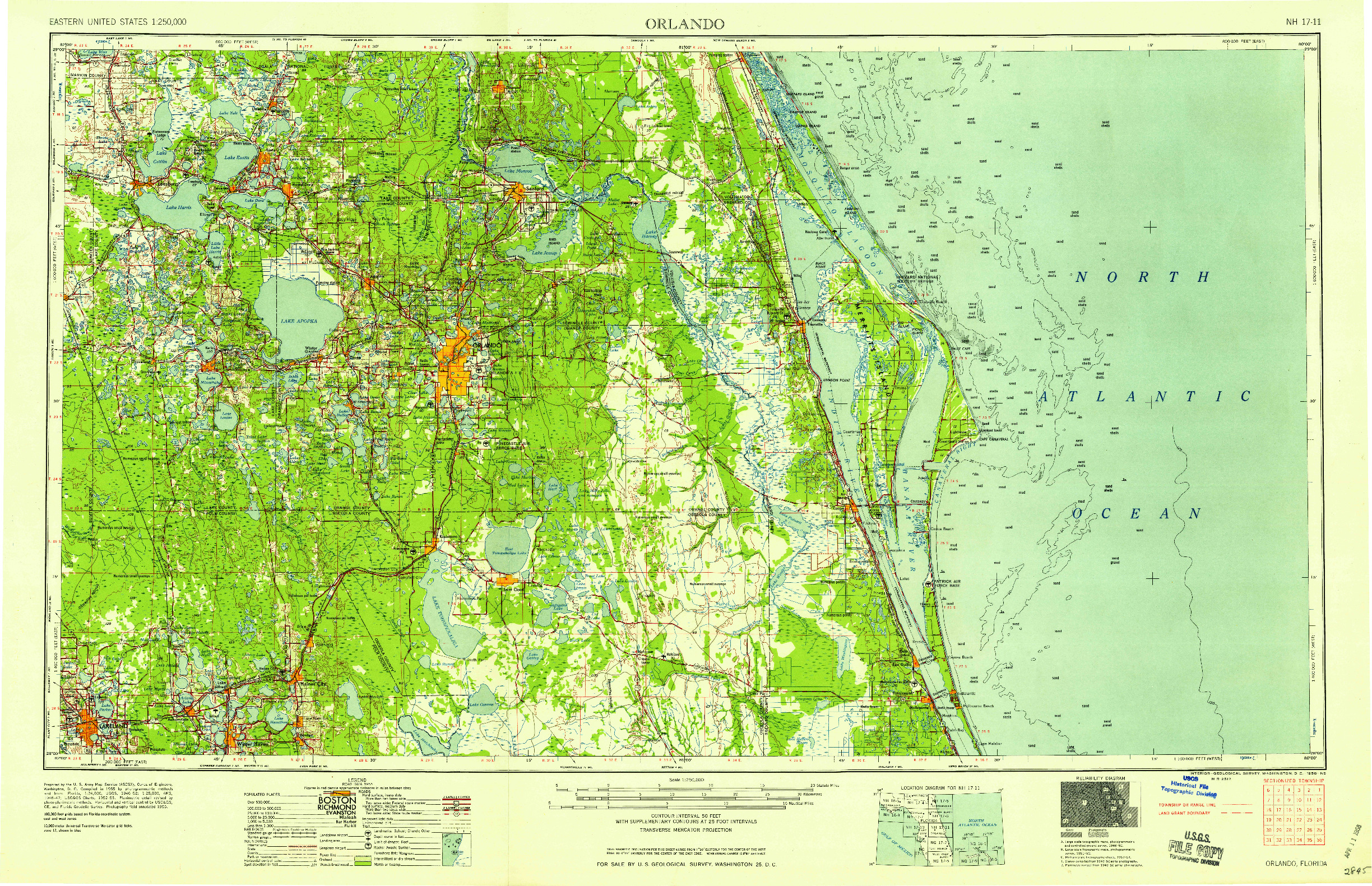 USGS 1:250000-SCALE QUADRANGLE FOR ORLANDO, FL 1958
