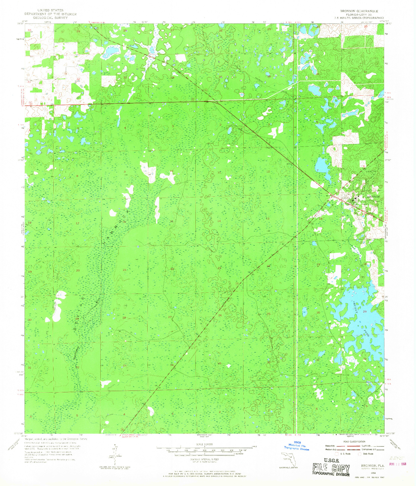USGS 1:24000-SCALE QUADRANGLE FOR BRONSON, FL 1954