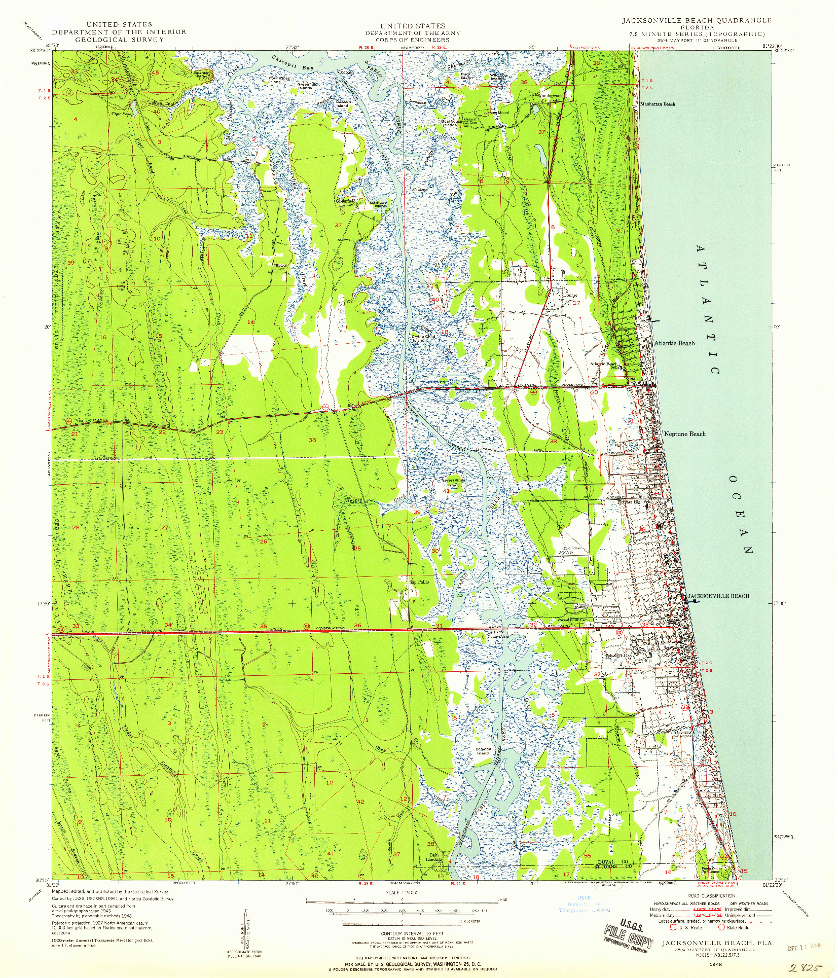 USGS 1:24000-SCALE QUADRANGLE FOR JACKSONVILLE BEACH, FL 1948