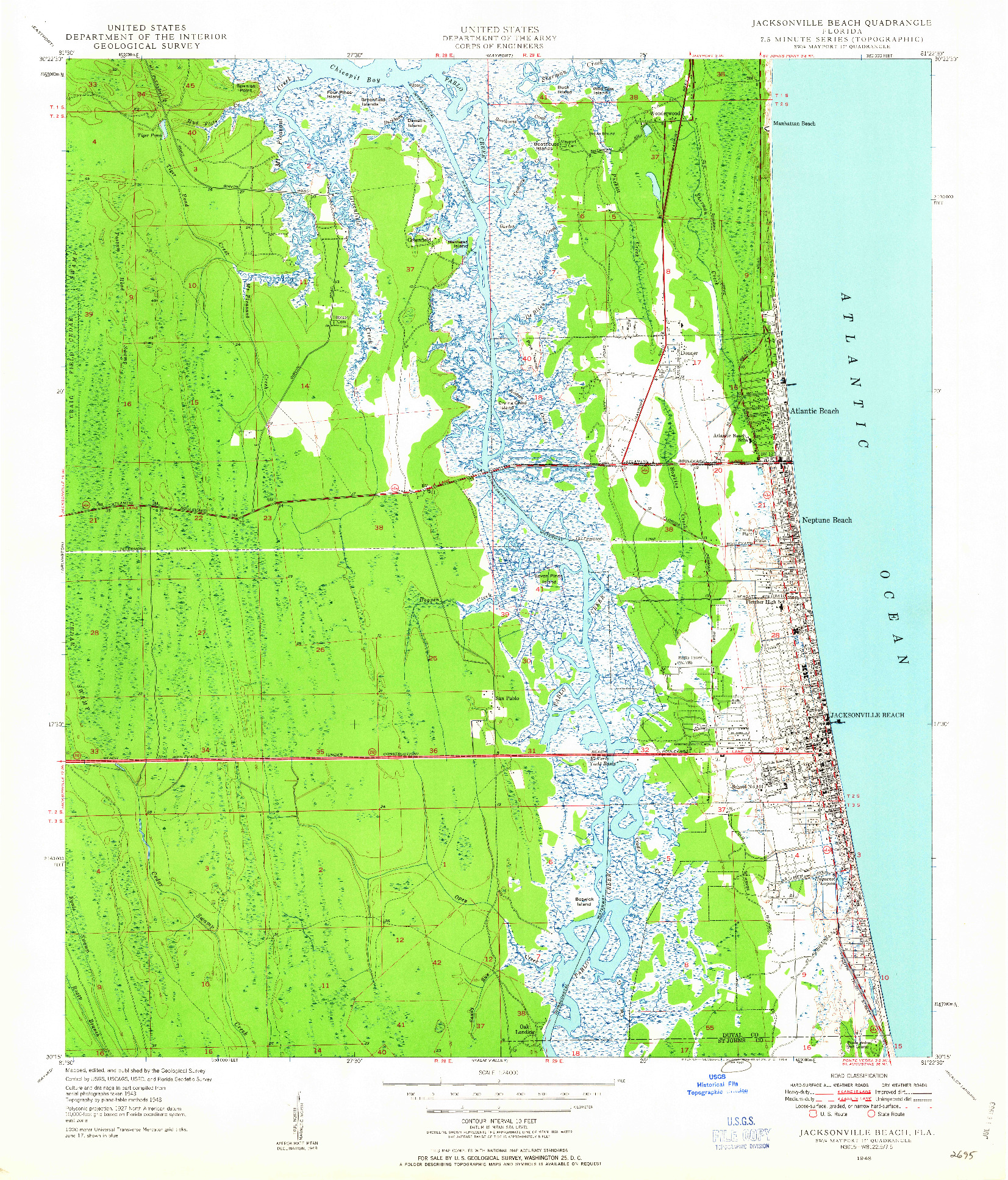USGS 1:24000-SCALE QUADRANGLE FOR JACKSONVILLE BEACH, FL 1948