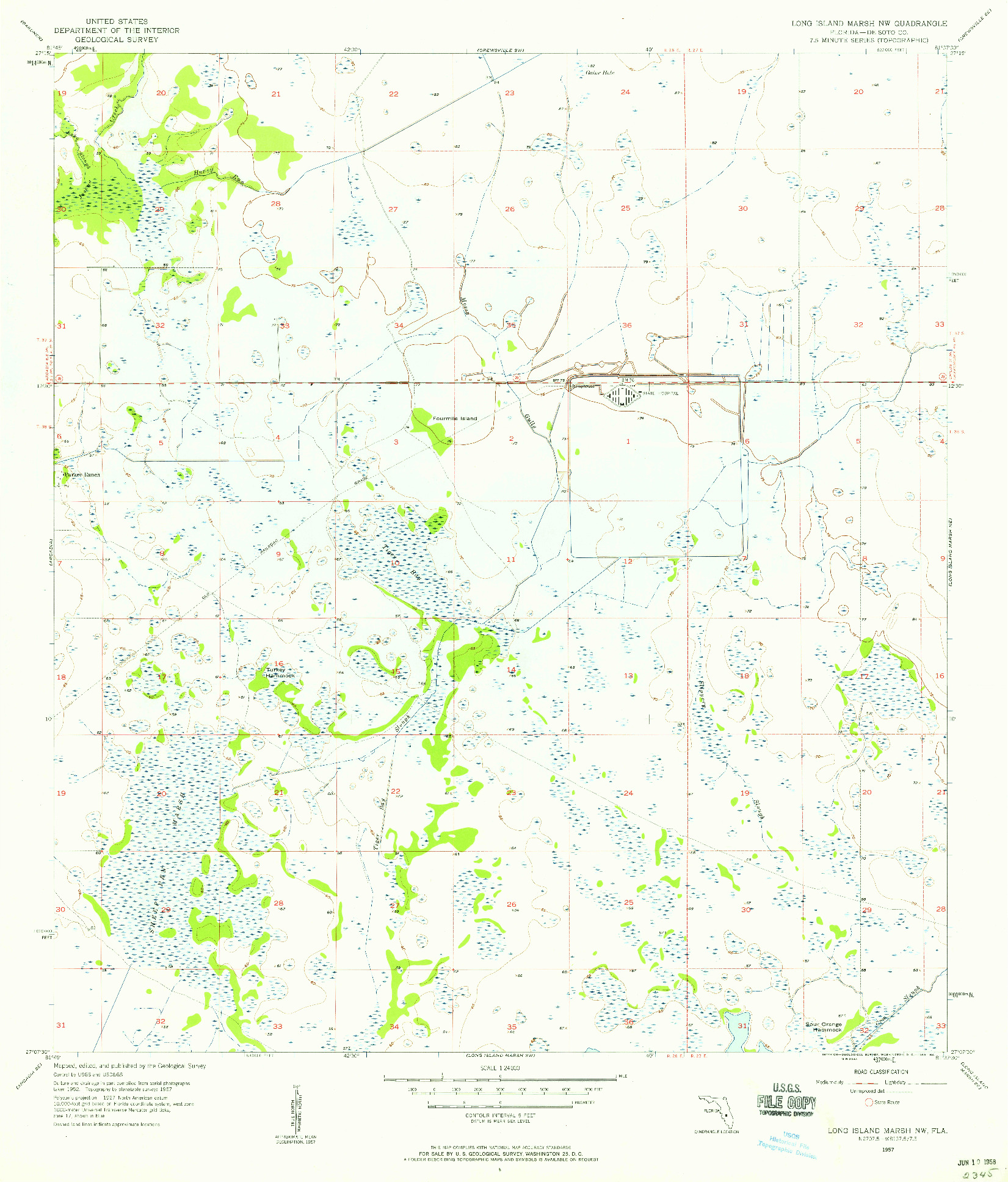 USGS 1:24000-SCALE QUADRANGLE FOR LONG ISLAND MARSH NW, FL 1957