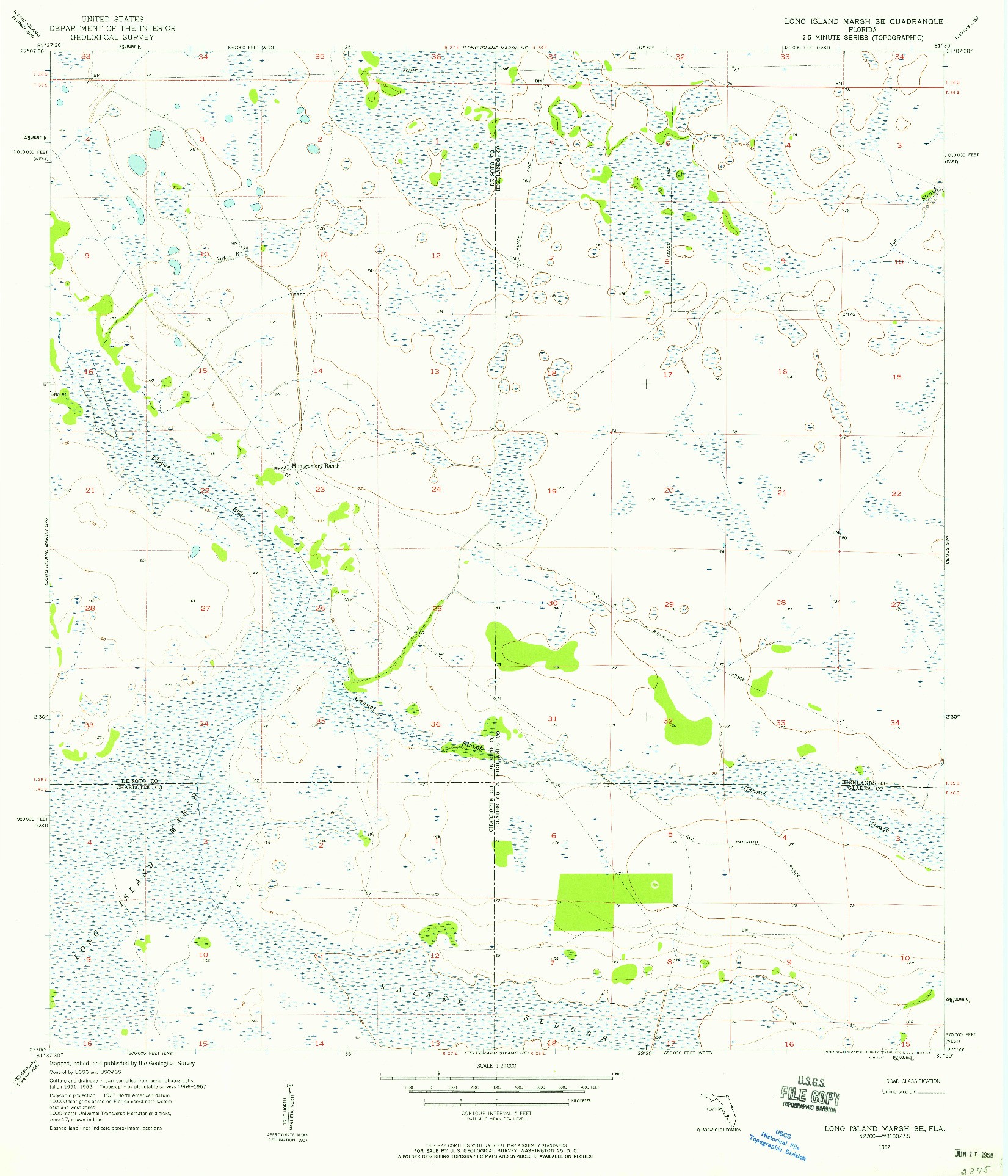 USGS 1:24000-SCALE QUADRANGLE FOR LONG ISLAND MARSH SE, FL 1957