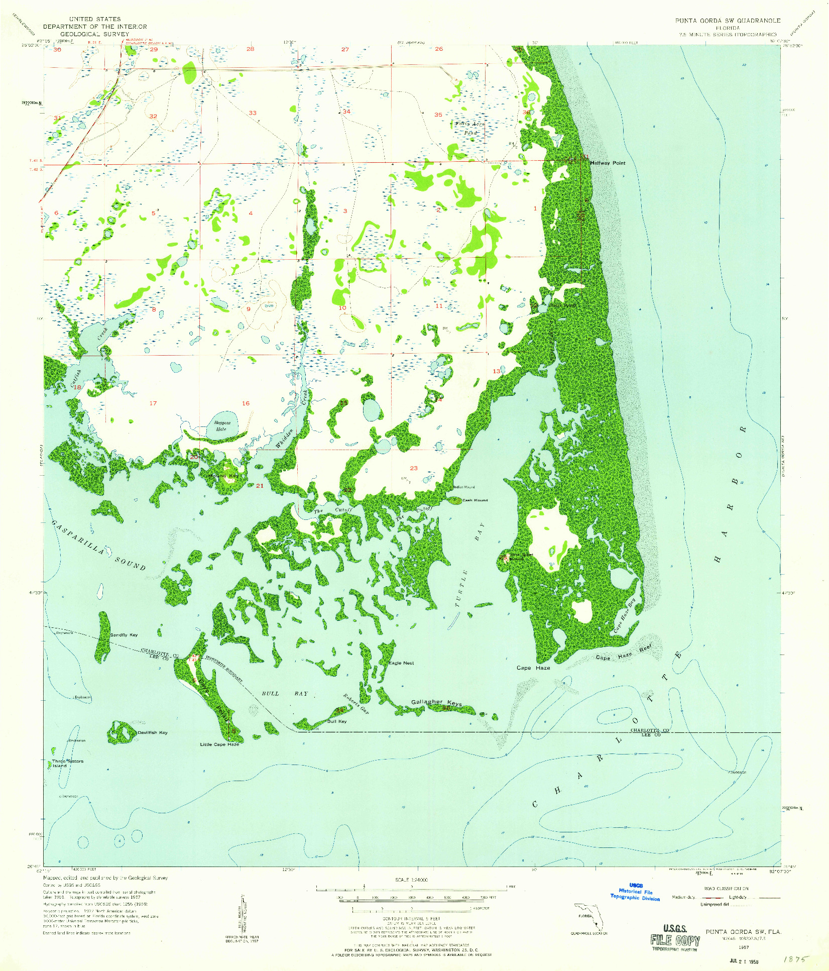 USGS 1:24000-SCALE QUADRANGLE FOR PUNTA GORDA SW, FL 1957