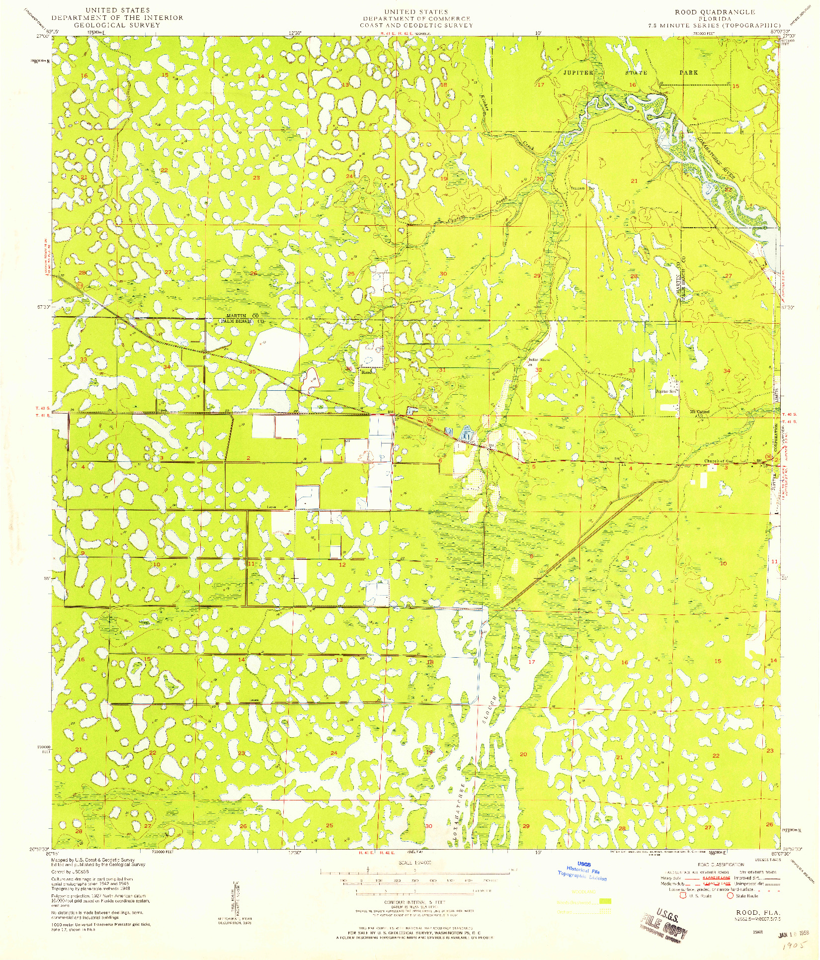 USGS 1:24000-SCALE QUADRANGLE FOR ROOD, FL 1948