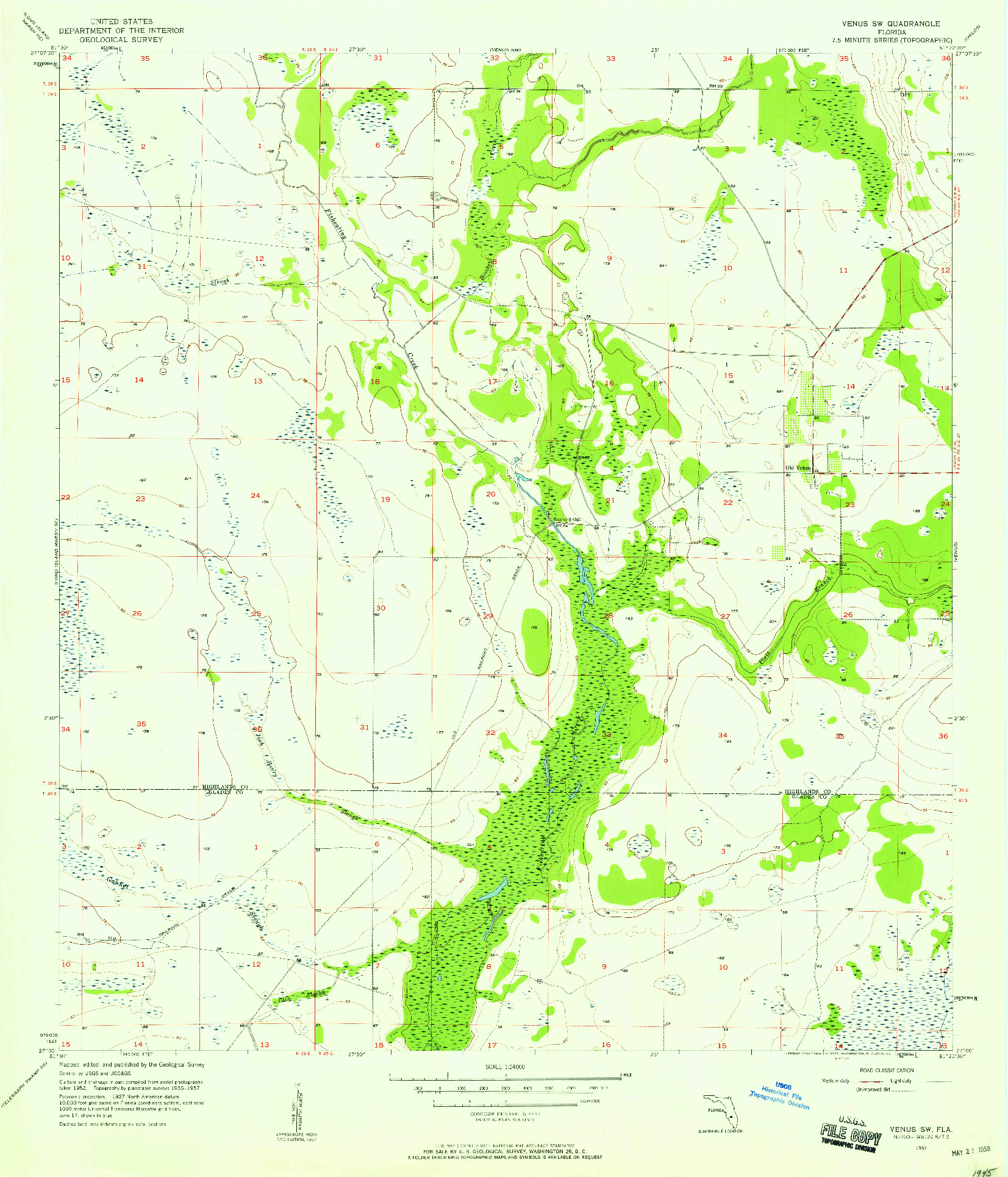 USGS 1:24000-SCALE QUADRANGLE FOR VENUS SW, FL 1957