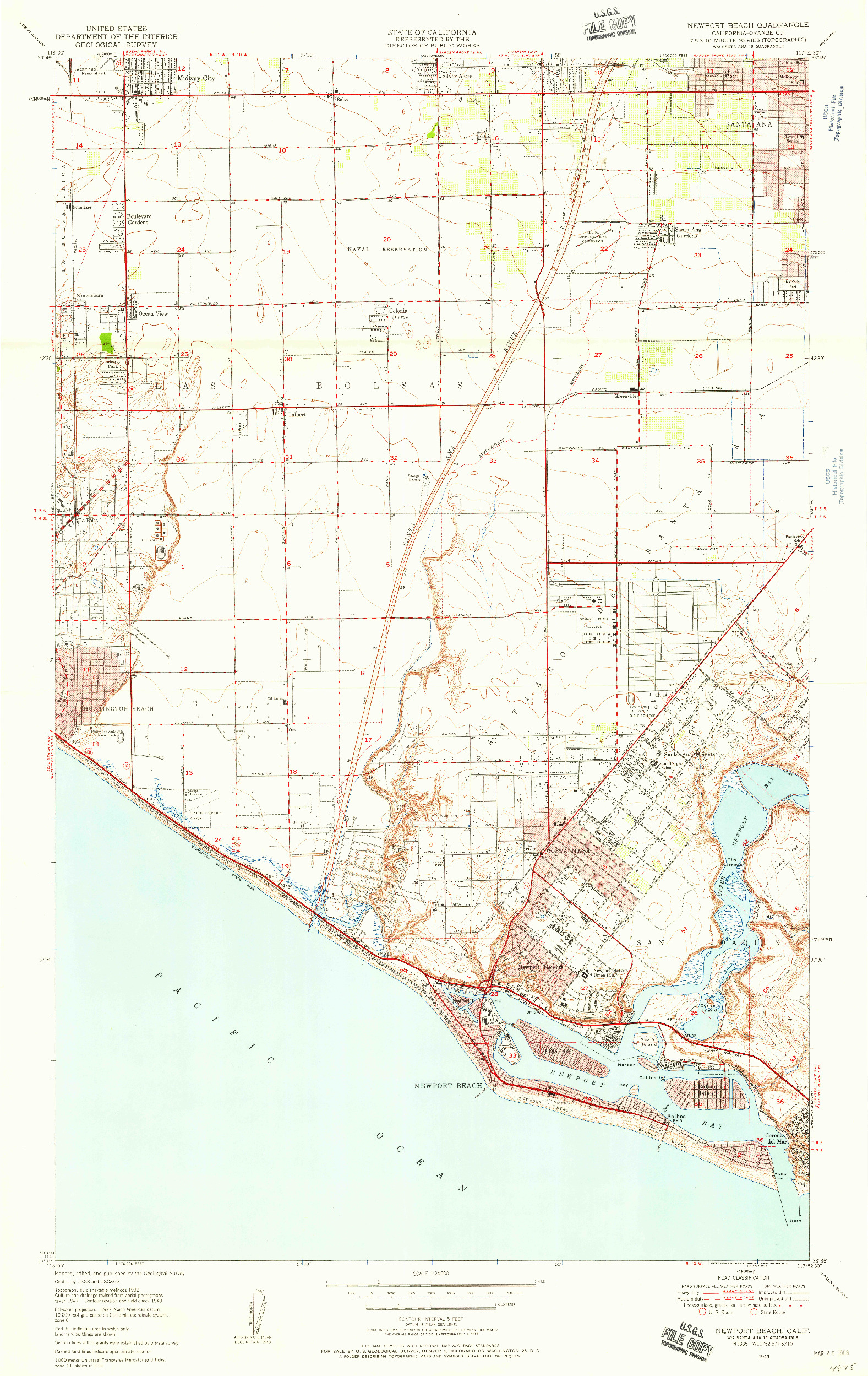 USGS 1:24000-SCALE QUADRANGLE FOR NEWPORT BEACH, CA 1949