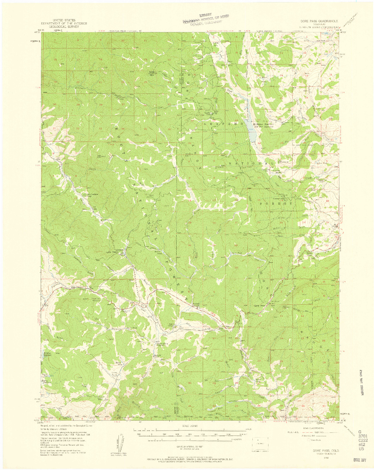 USGS 1:62500-SCALE QUADRANGLE FOR GORE PASS, CO 1956