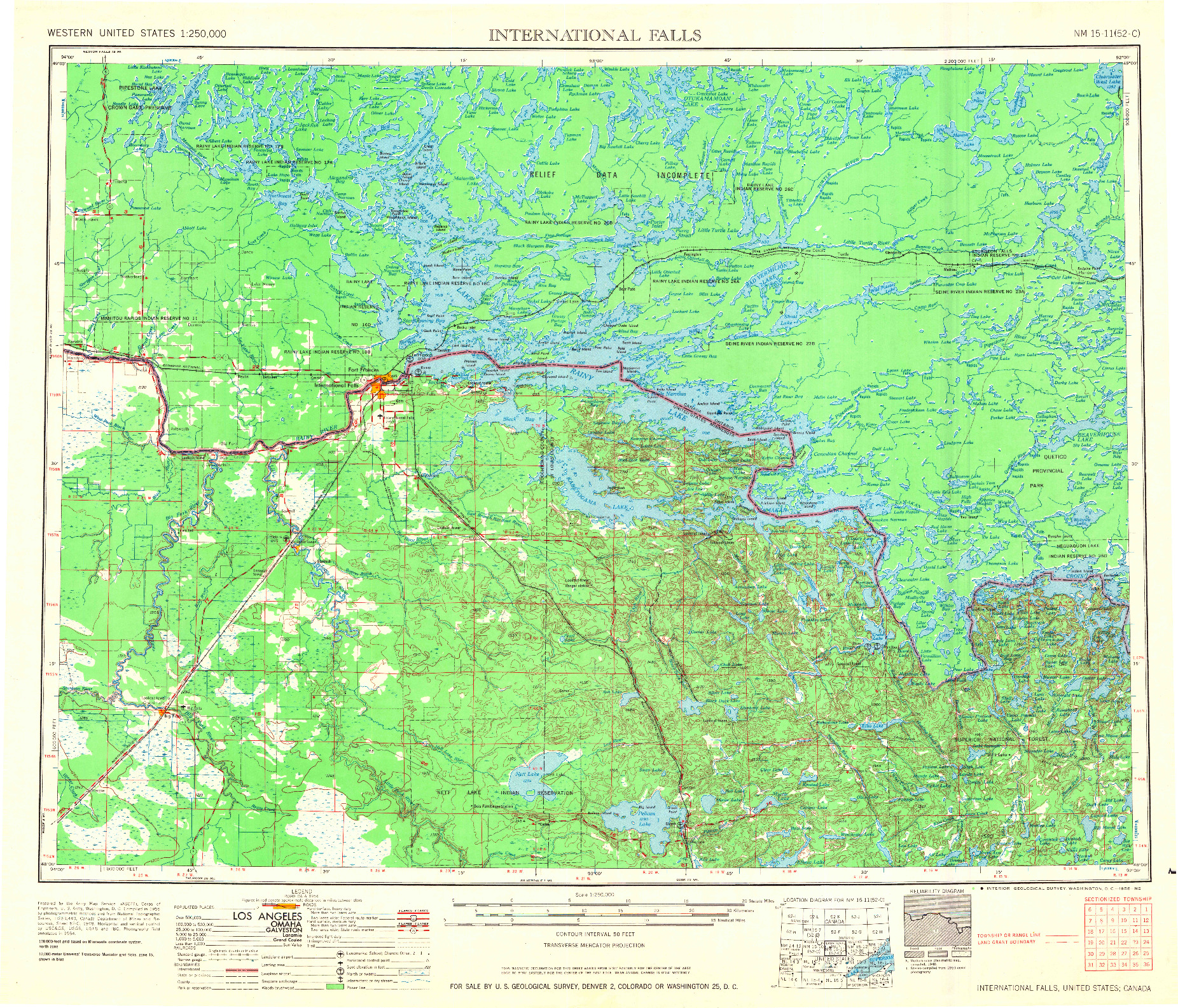 USGS 1:250000-SCALE QUADRANGLE FOR INTERNATIONAL FALLS, MN 1958