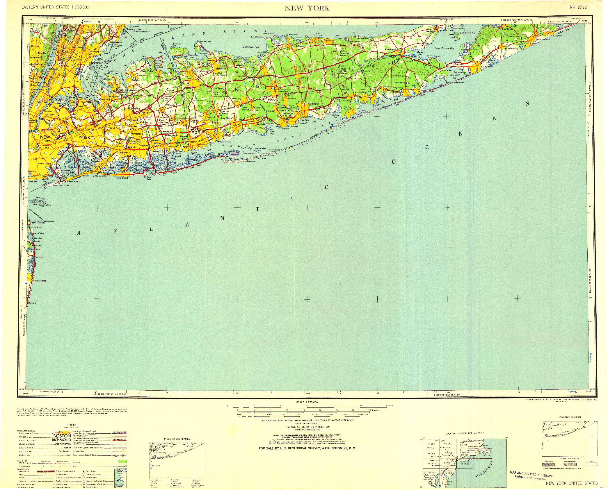 USGS 1:250000-SCALE QUADRANGLE FOR NEW YORK, NY 1958