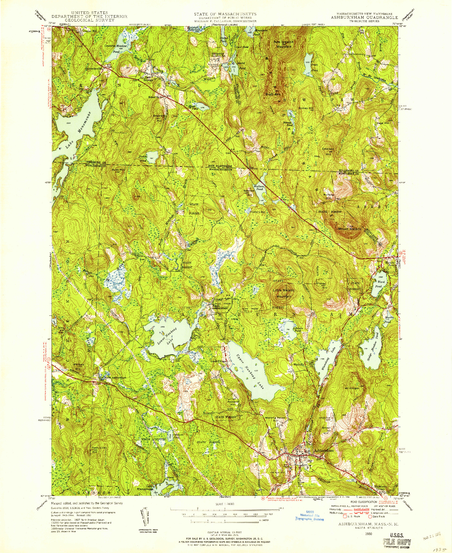 USGS 1:24000-SCALE QUADRANGLE FOR ASHBURNHAM, MA 1950