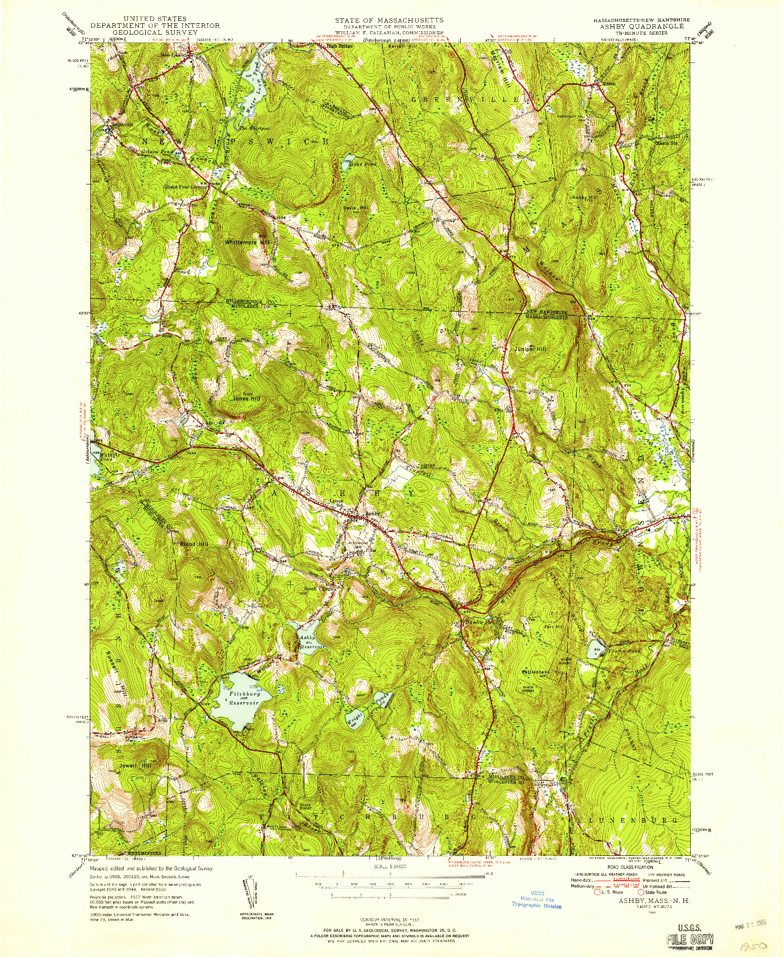 USGS 1:24000-SCALE QUADRANGLE FOR ASHBY, MA 1950