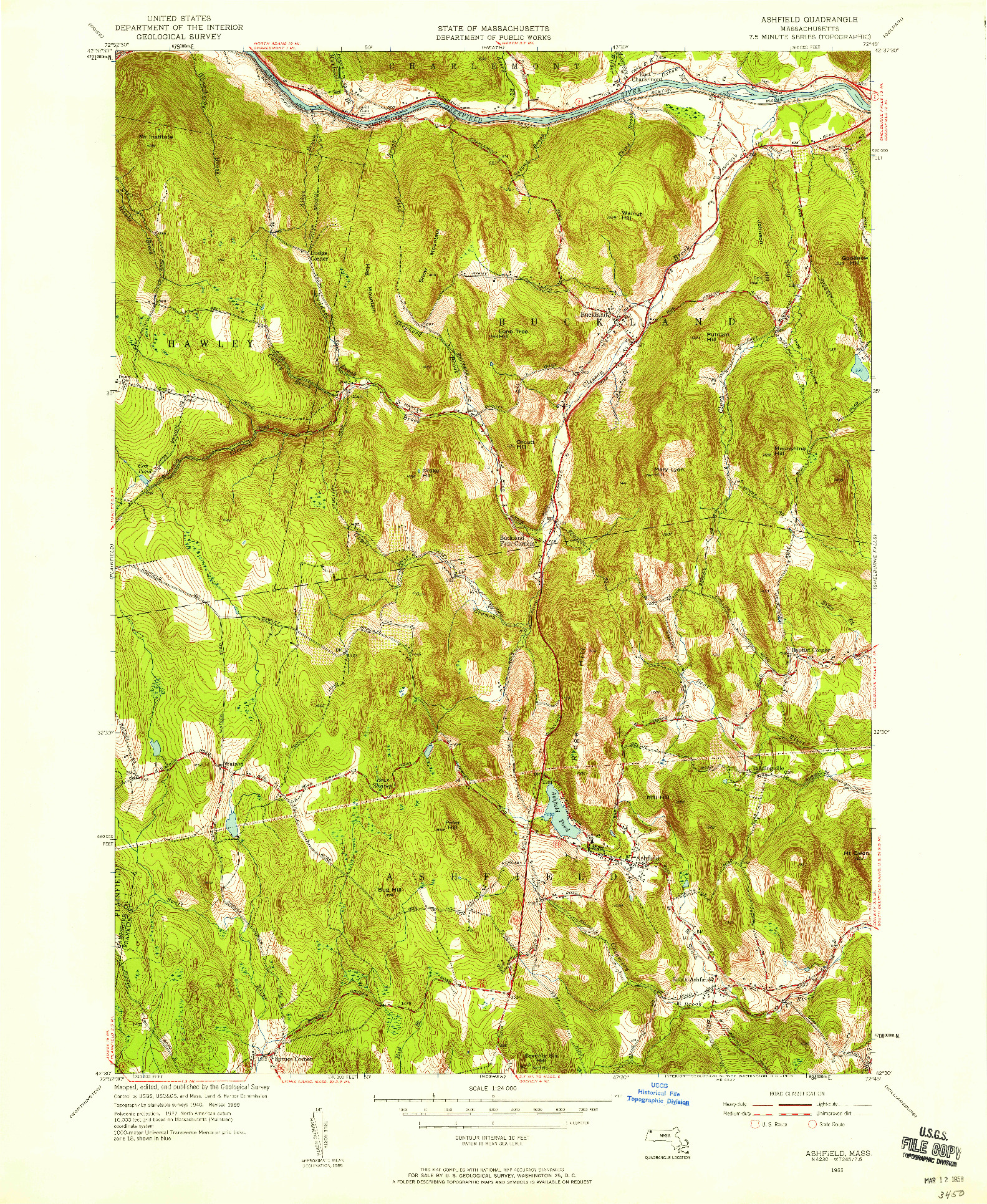 USGS 1:24000-SCALE QUADRANGLE FOR ASHFIELD, MA 1955