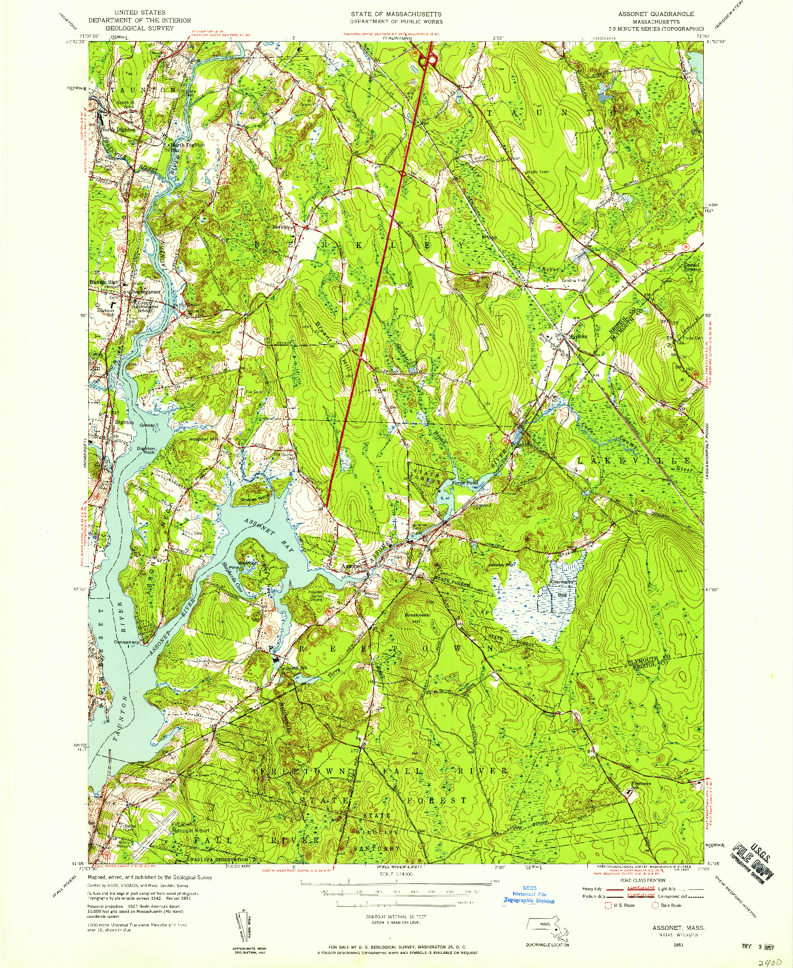 USGS 1:24000-SCALE QUADRANGLE FOR ASSONET, MA 1951