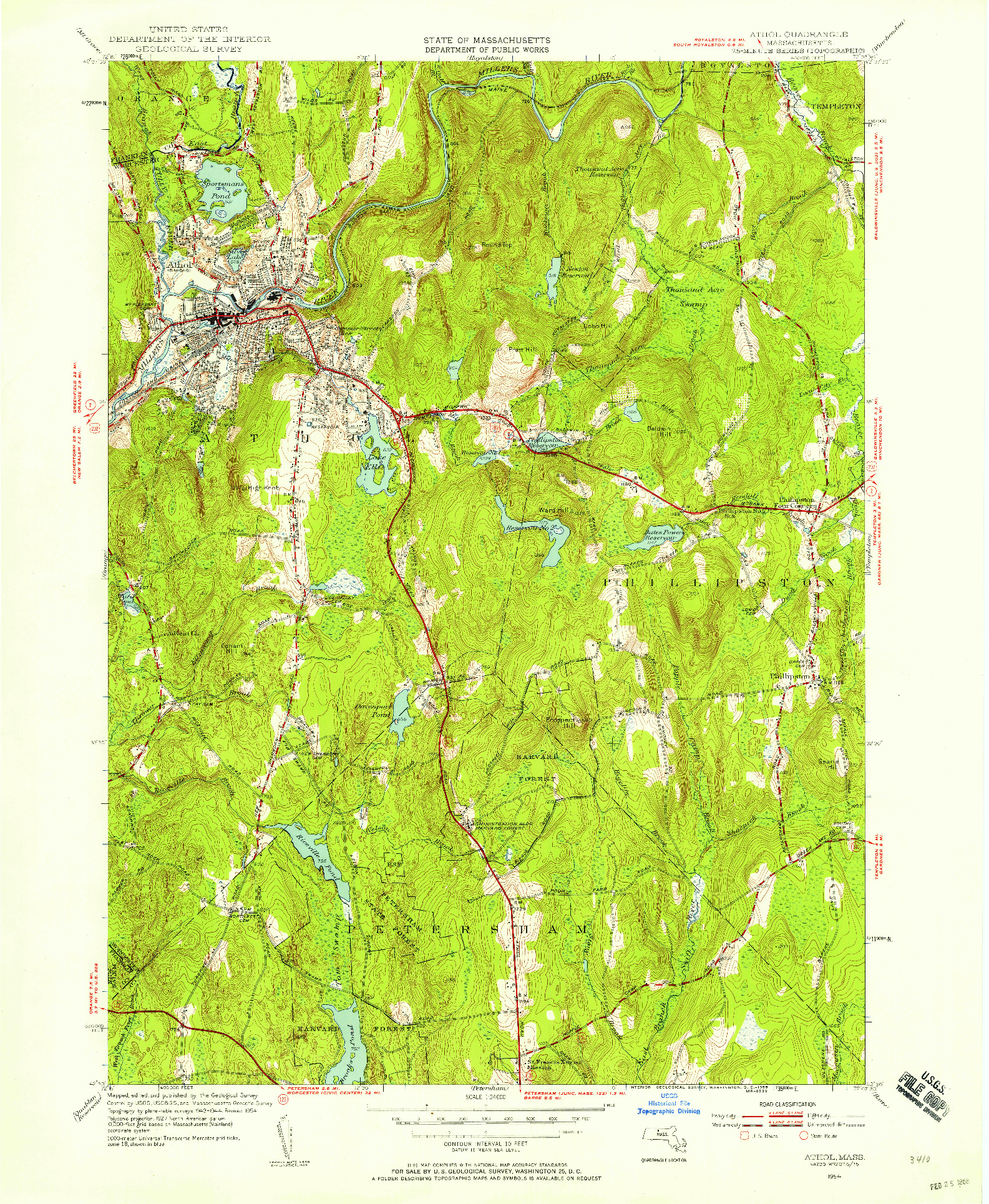 USGS 1:24000-SCALE QUADRANGLE FOR ATHOL, MA 1954