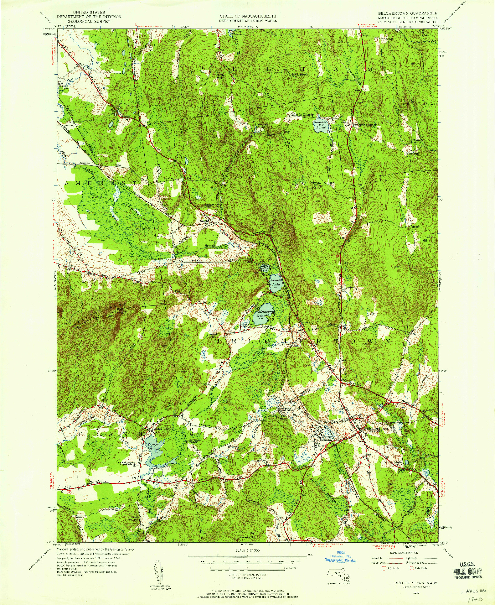 USGS 1:24000-SCALE QUADRANGLE FOR BELCHERTOWN, MA 1949