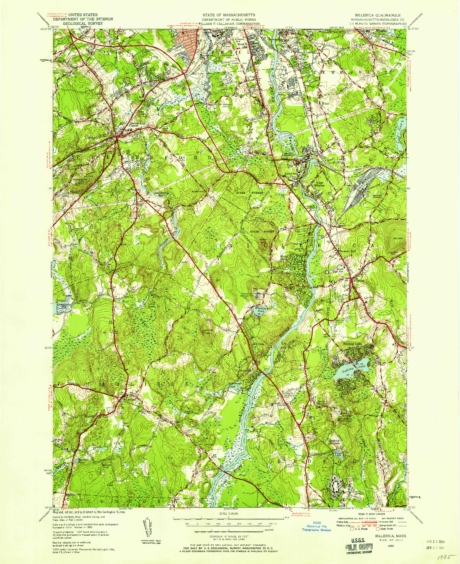 USGS 1:24000-SCALE QUADRANGLE FOR BILLERICA, MA 1950