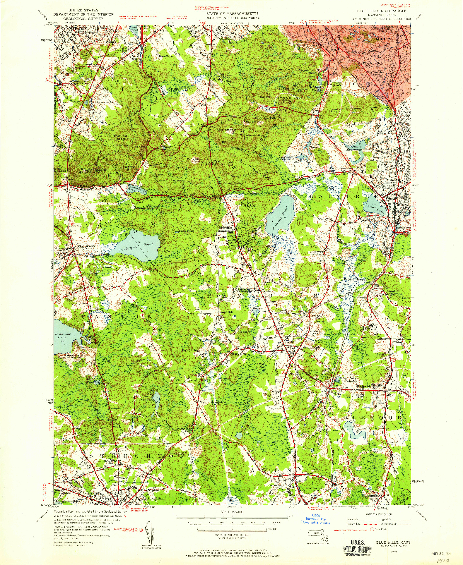 USGS 1:24000-SCALE QUADRANGLE FOR BLUE HILLS, MA 1946