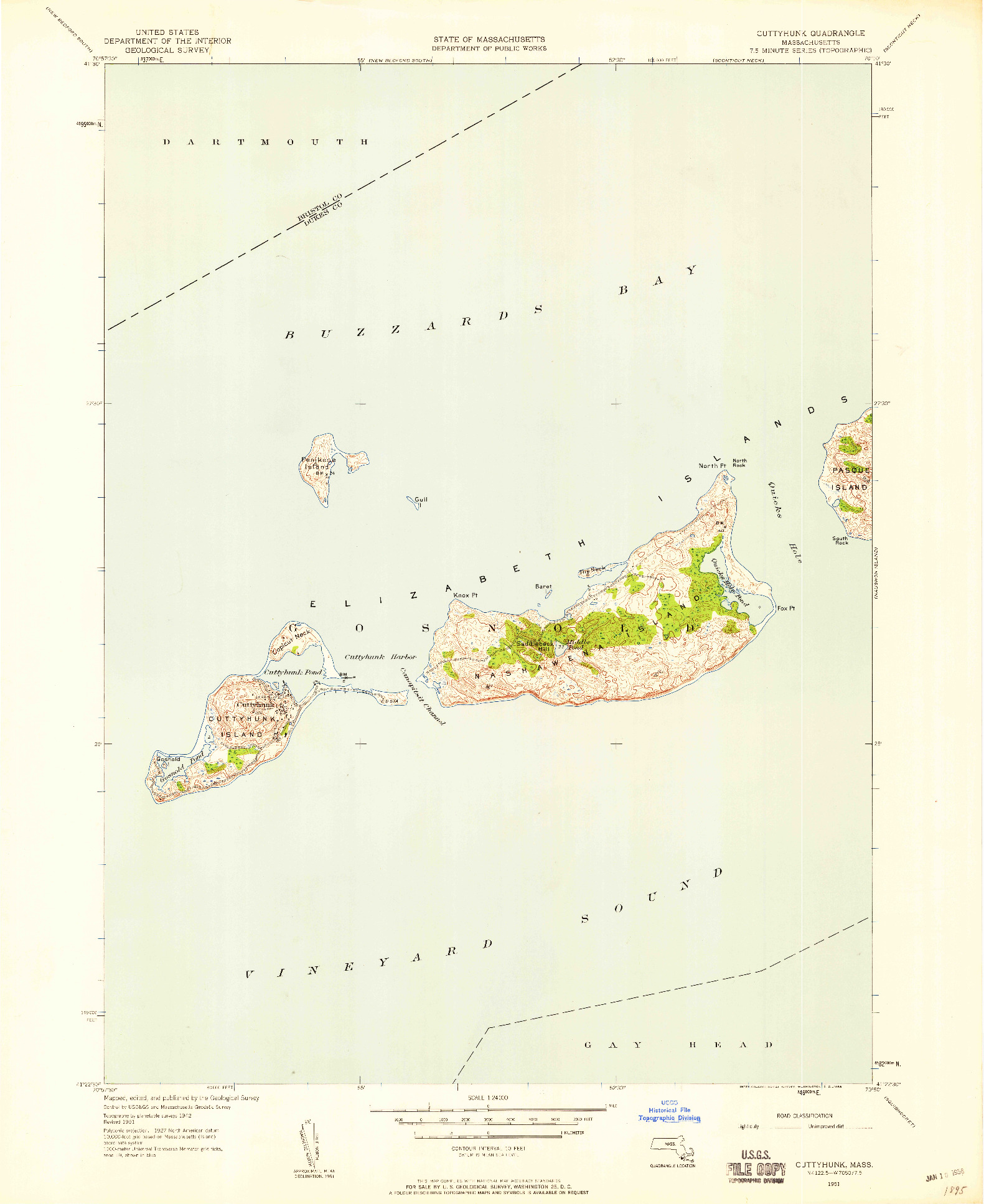 USGS 1:24000-SCALE QUADRANGLE FOR CUTTYHUNK, MA 1951