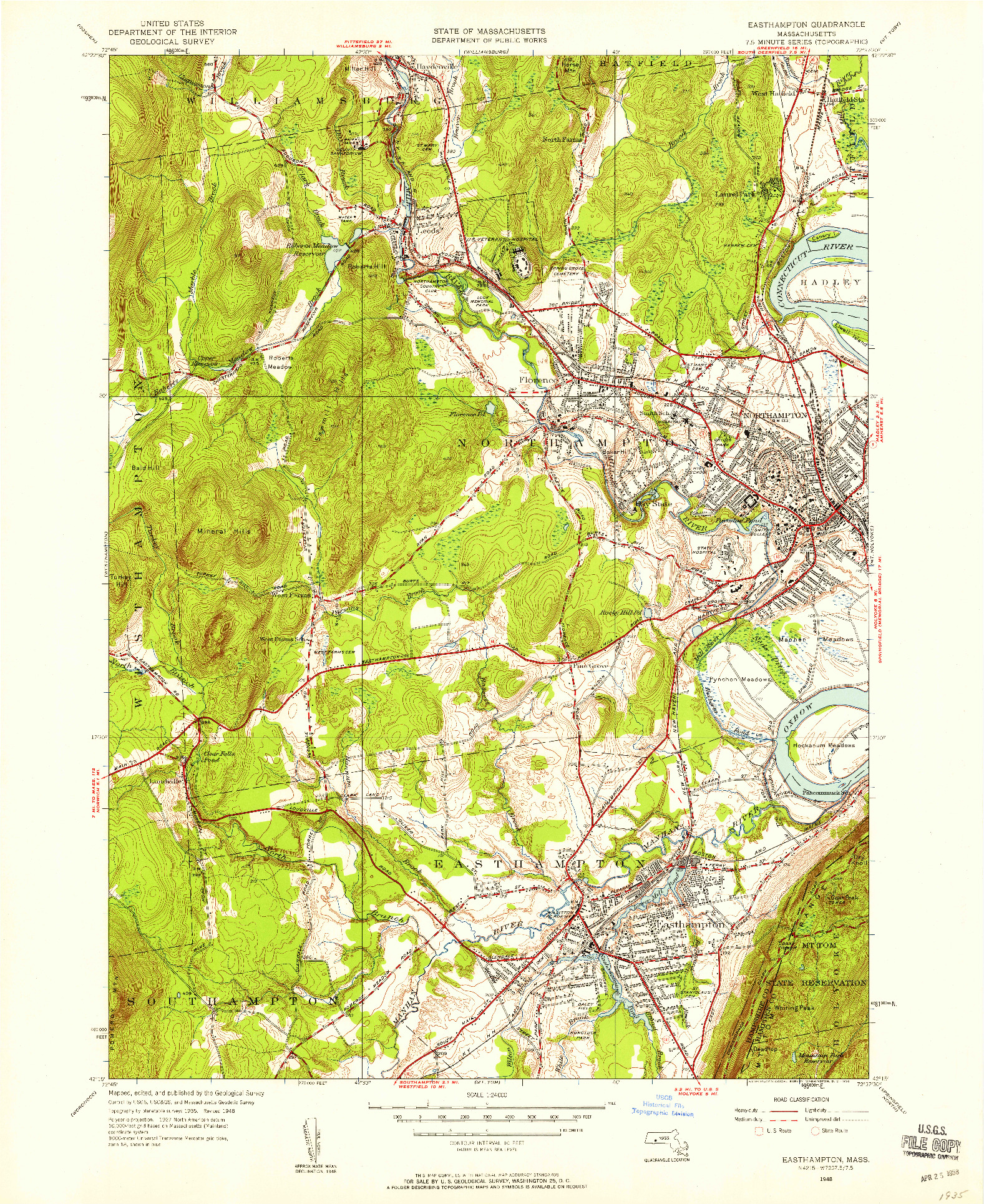 USGS 1:24000-SCALE QUADRANGLE FOR EASTHAMPTON, MA 1948