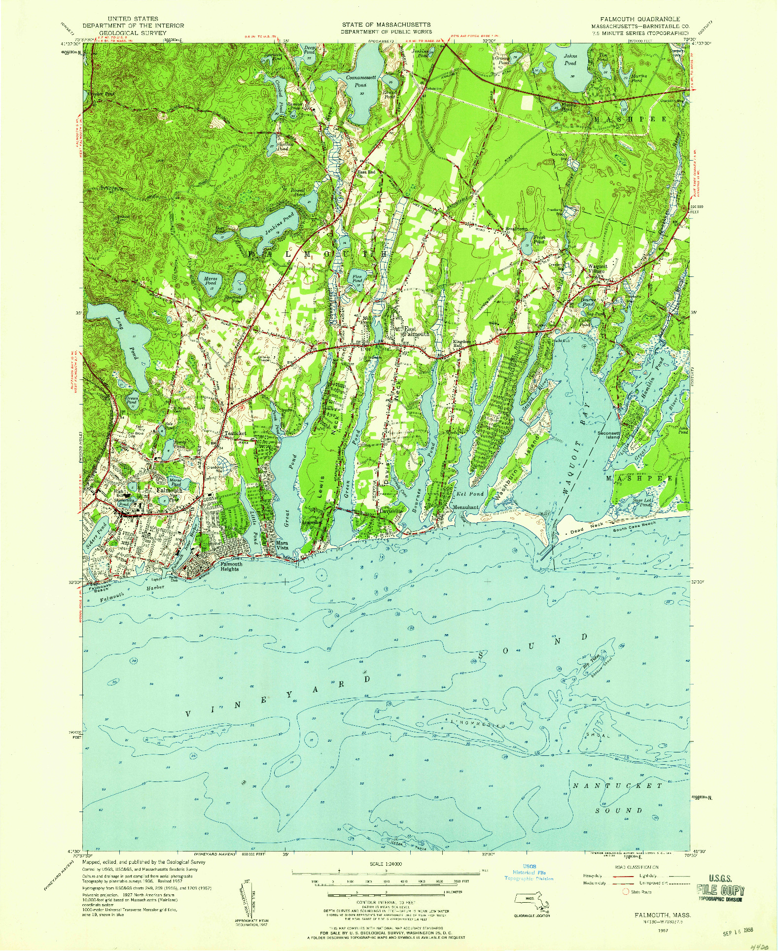 USGS 1:24000-SCALE QUADRANGLE FOR FALMOUTH, MA 1957