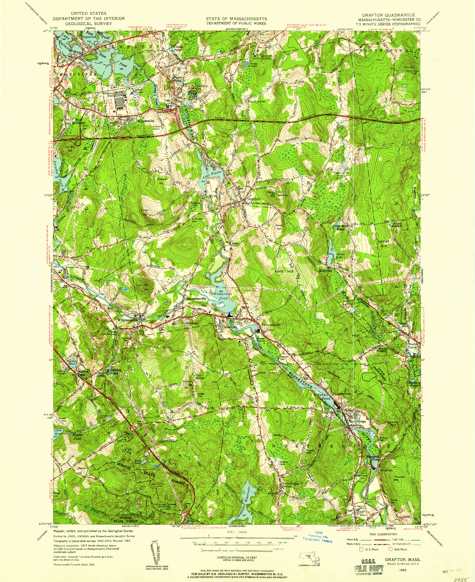 USGS 1:24000-SCALE QUADRANGLE FOR GRAFTON, MA 1953